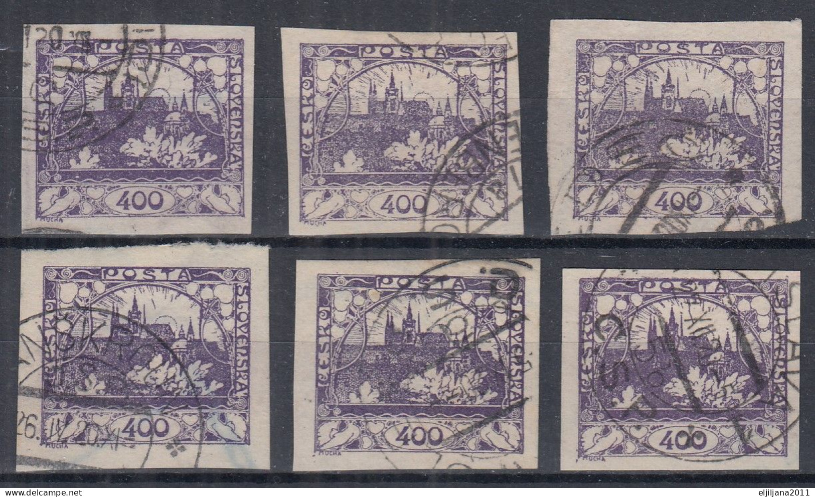 ⁕ Czechoslovakia 1918-1919 ( Castle Of Prague ) ⁕ Hradcany 400 H. Mi.10 ⁕ 6v Used / Shades / Imperf. - Used Stamps