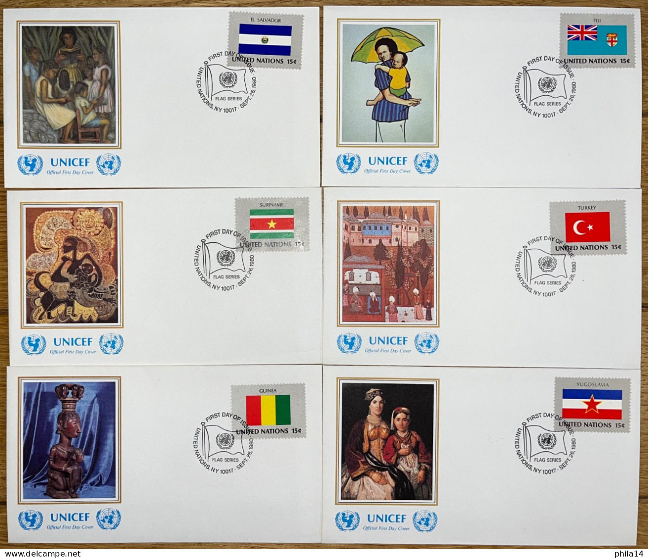 LOT DE 6 ENVELOPPES UNITED NATIONS / NY 1980 / FDC FLAG SERIES / LOT N°478 - Storia Postale