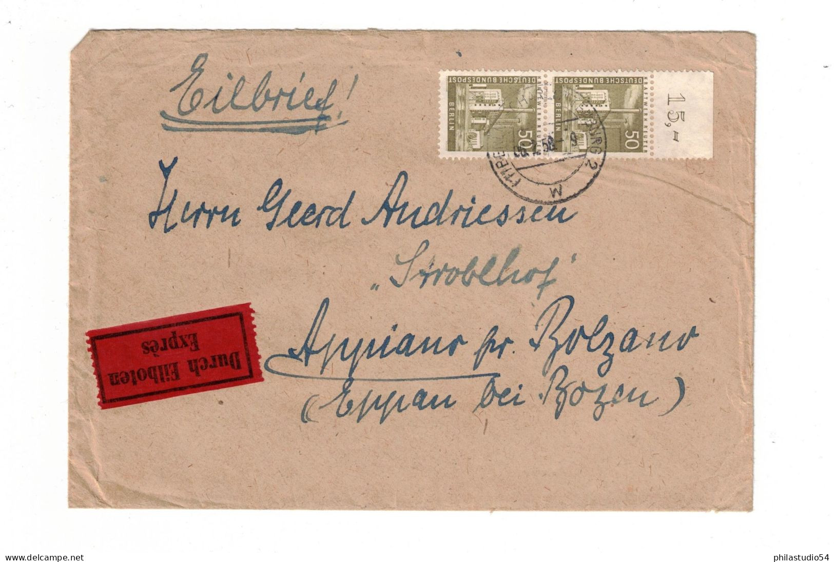 1957, Senkrechtes OR Paar Auf Eilbrief - Briefe U. Dokumente