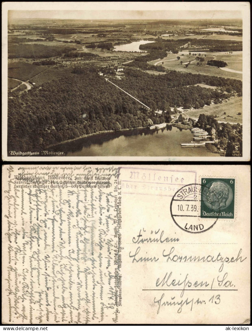 Ansichtskarte Grünheide (Mark) Luftbild 1939  Landpoststempel über Strausberg - Gruenheide