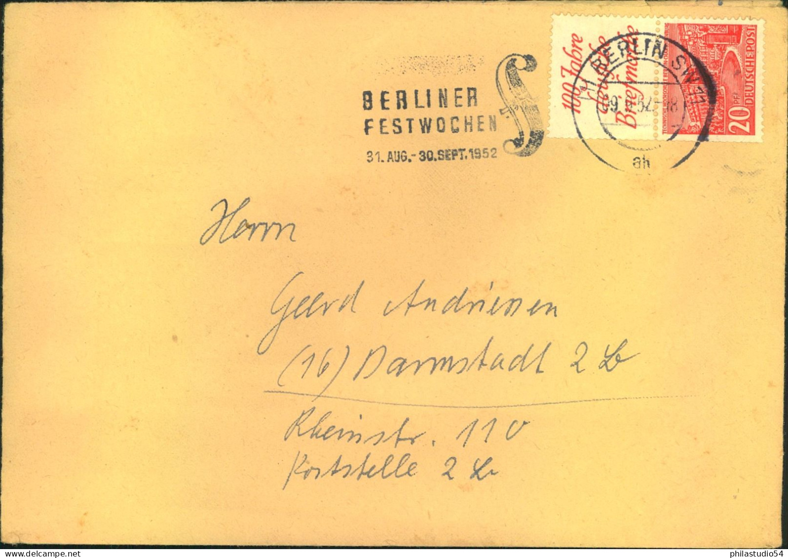 1949, Zusammendruck Reklame / 20 Pf. Bauten /" A) Auf Fernbrief. - Briefe U. Dokumente