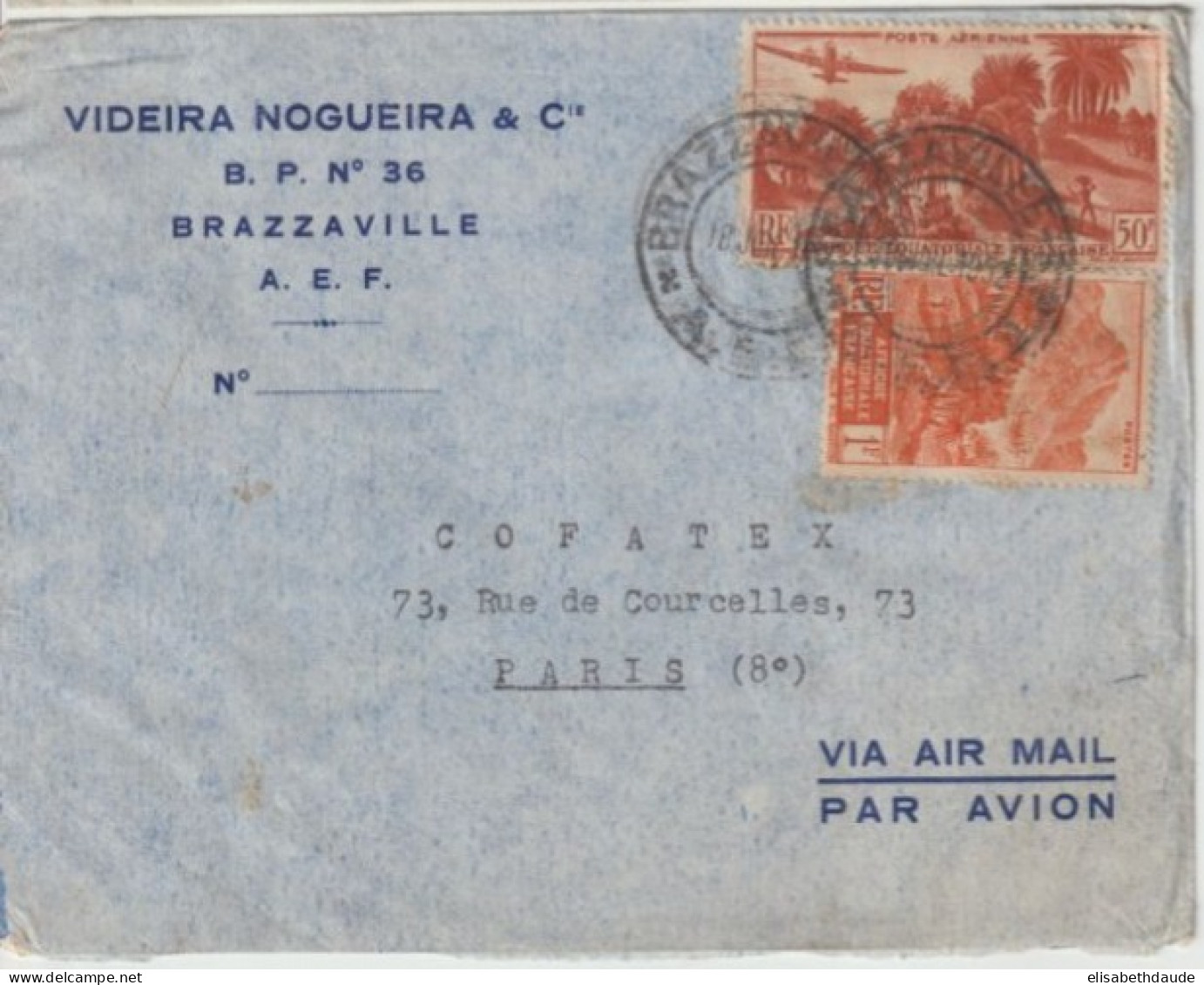 1952 - AEF - ENVELOPPE Par AVION De BRAZZAVILLE => PARIS - Covers & Documents