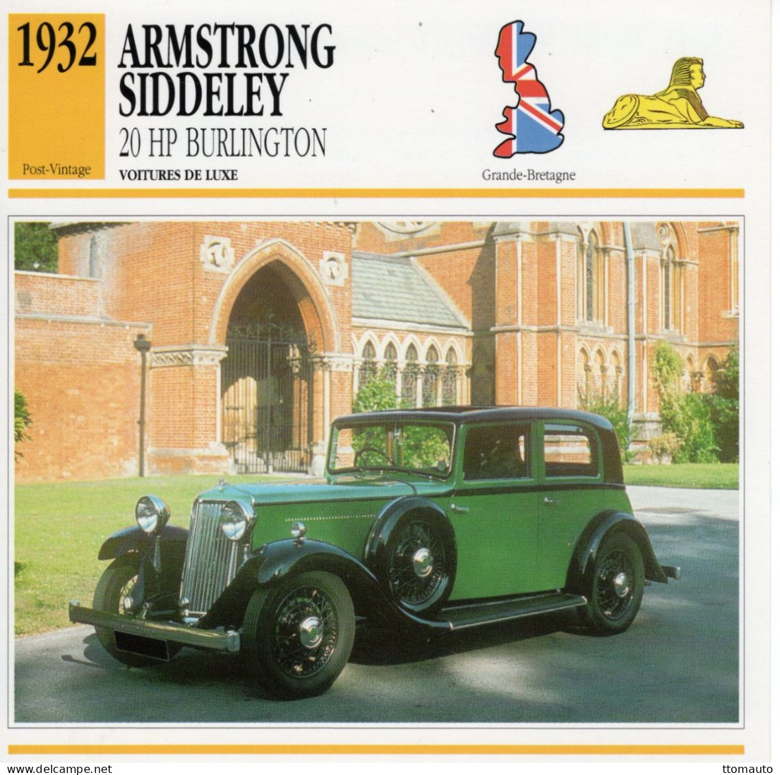 Armstrong-Siddeley Burlington 20hp  -  1932  - Voiture De Luxe -  Fiche Technique Automobile (GB) - Voitures