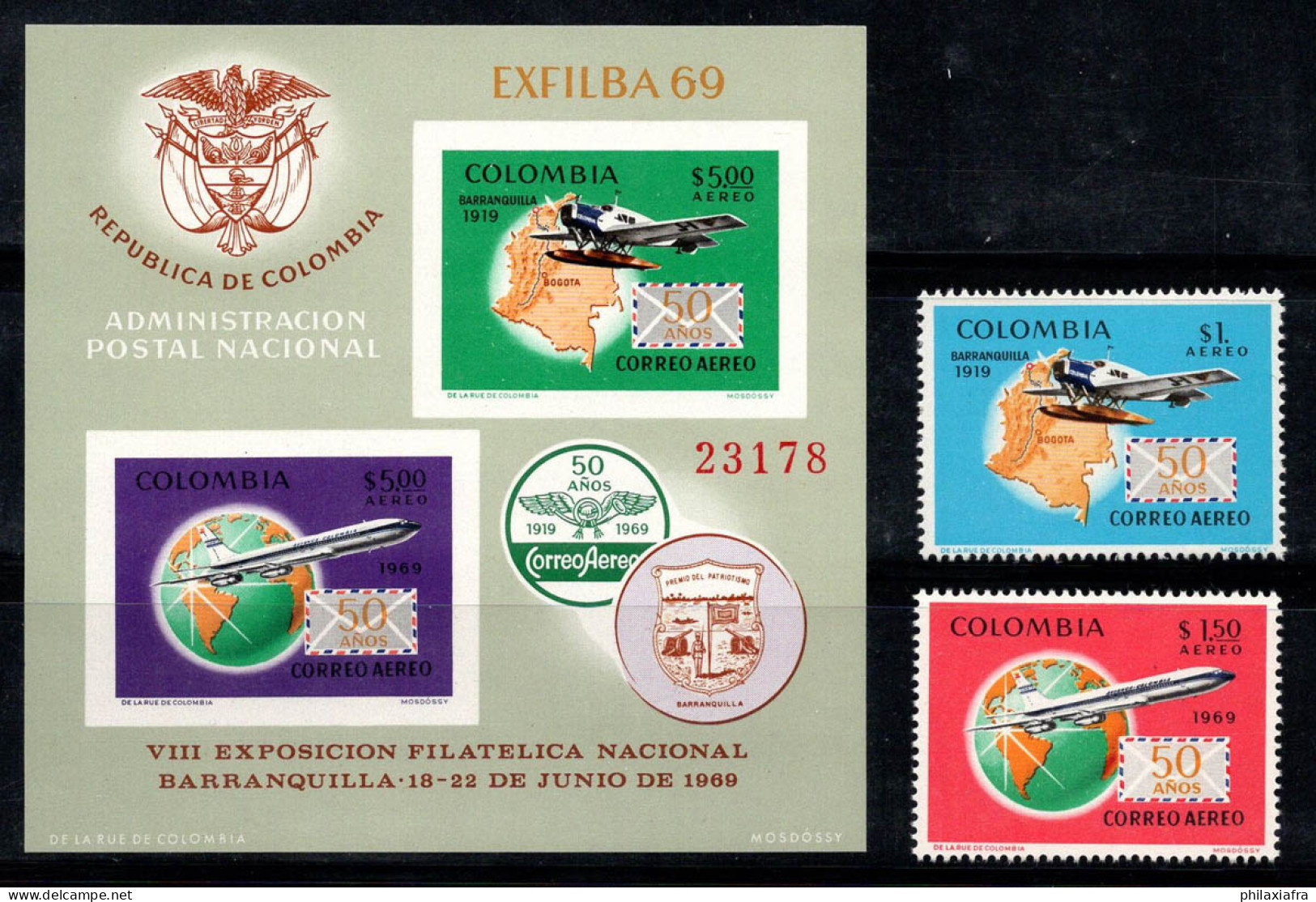 Colombie 1969 Mi. Bl. 31, 1149- Bloc Feuillet 100% Poste Aérienne EXFILBA, Aéronef - Colombia