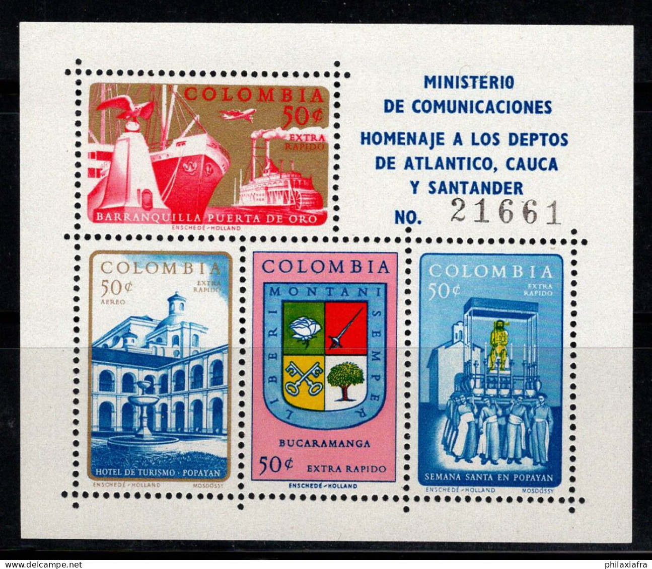 Colombie 1961 Mi. Bl. 24 Bloc Feuillet 100% Neuf ** Océan Atlantique - Colombia