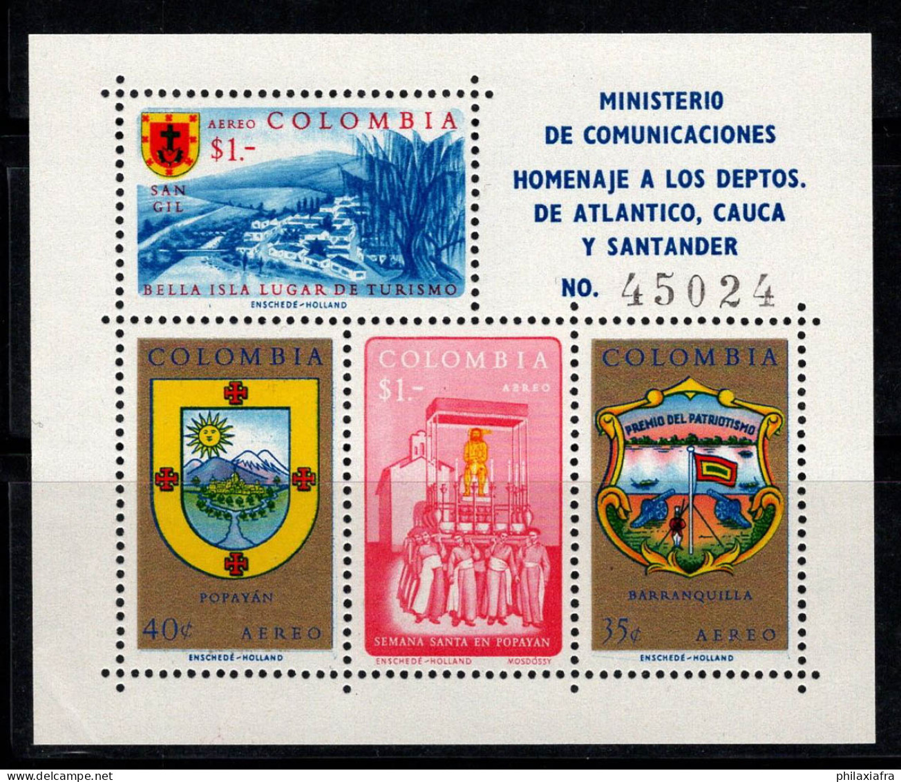 Colombie 1961 Mi. Bl. 23 Bloc Feuillet 100% Neuf ** Océan Atlantique - Colombia