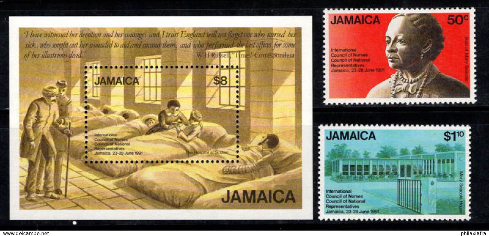 Jamaïque 1991 Mi. Bl. 33, 762-763 Bloc Feuillet 100% Neuf ** Infirmières, 8 $ - Jamaica (1962-...)