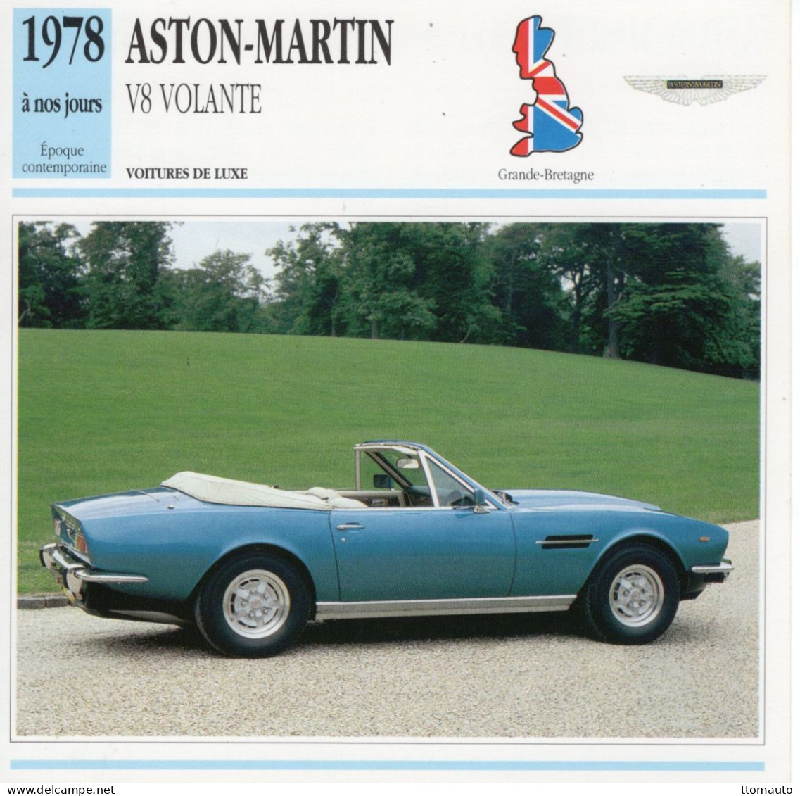 Aston-Martin Volante V8 Cabriolet  -  1978  - Voiture De Luxe -  Fiche Technique Automobile (GB) - Coches
