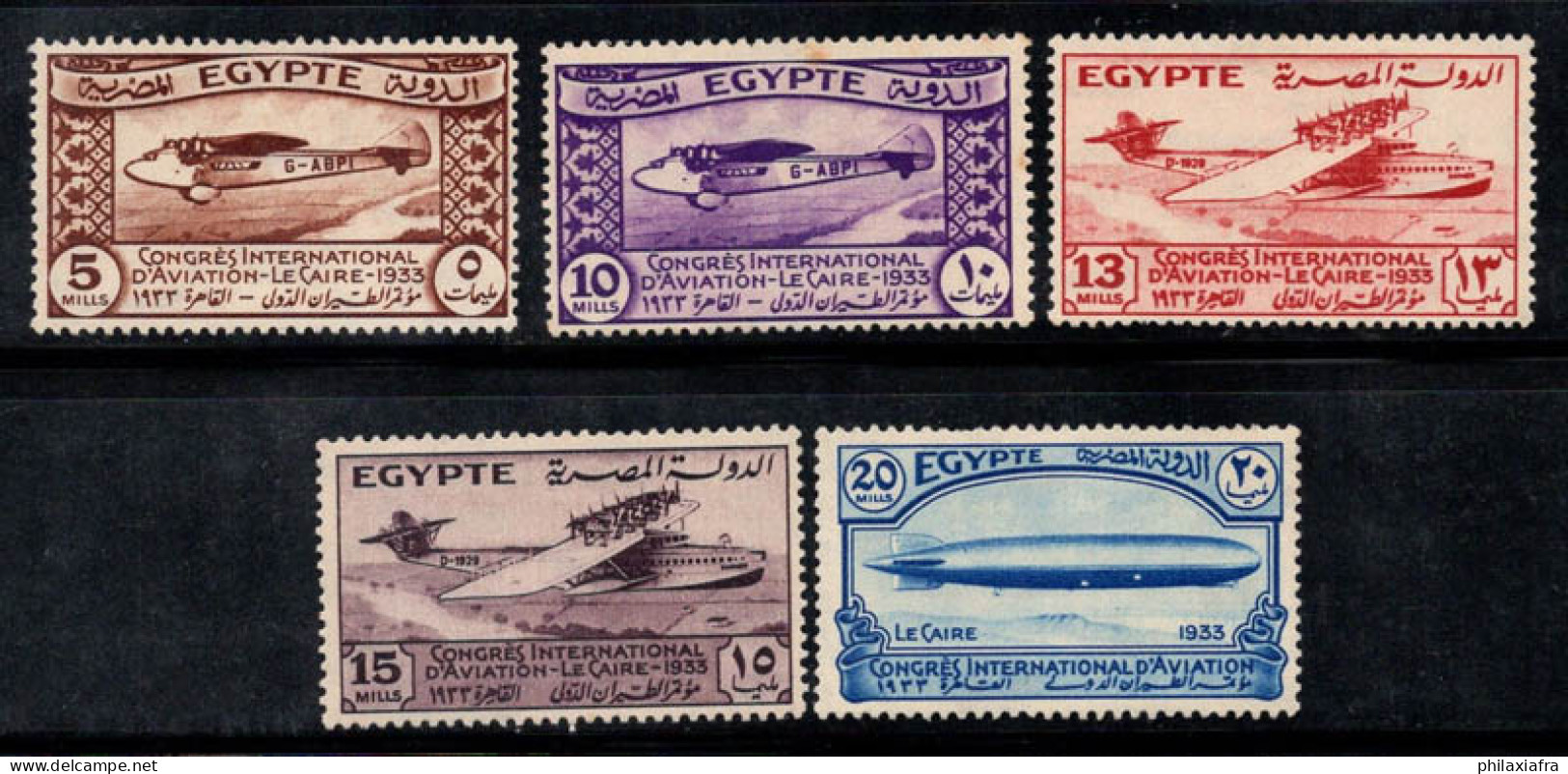 Égypte 1933 Mi. 186-190 Neuf * MH 100% Avions, Zeppelin - Ungebraucht