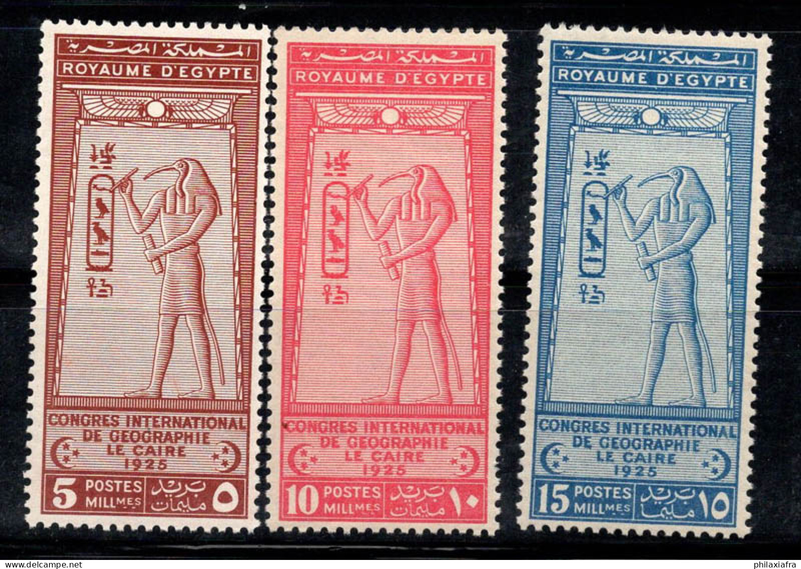 Égypte 1925 Mi. 94-96 Neuf ** 100% Congrès Du Caire, Dieu Thot, Histoire - Unused Stamps
