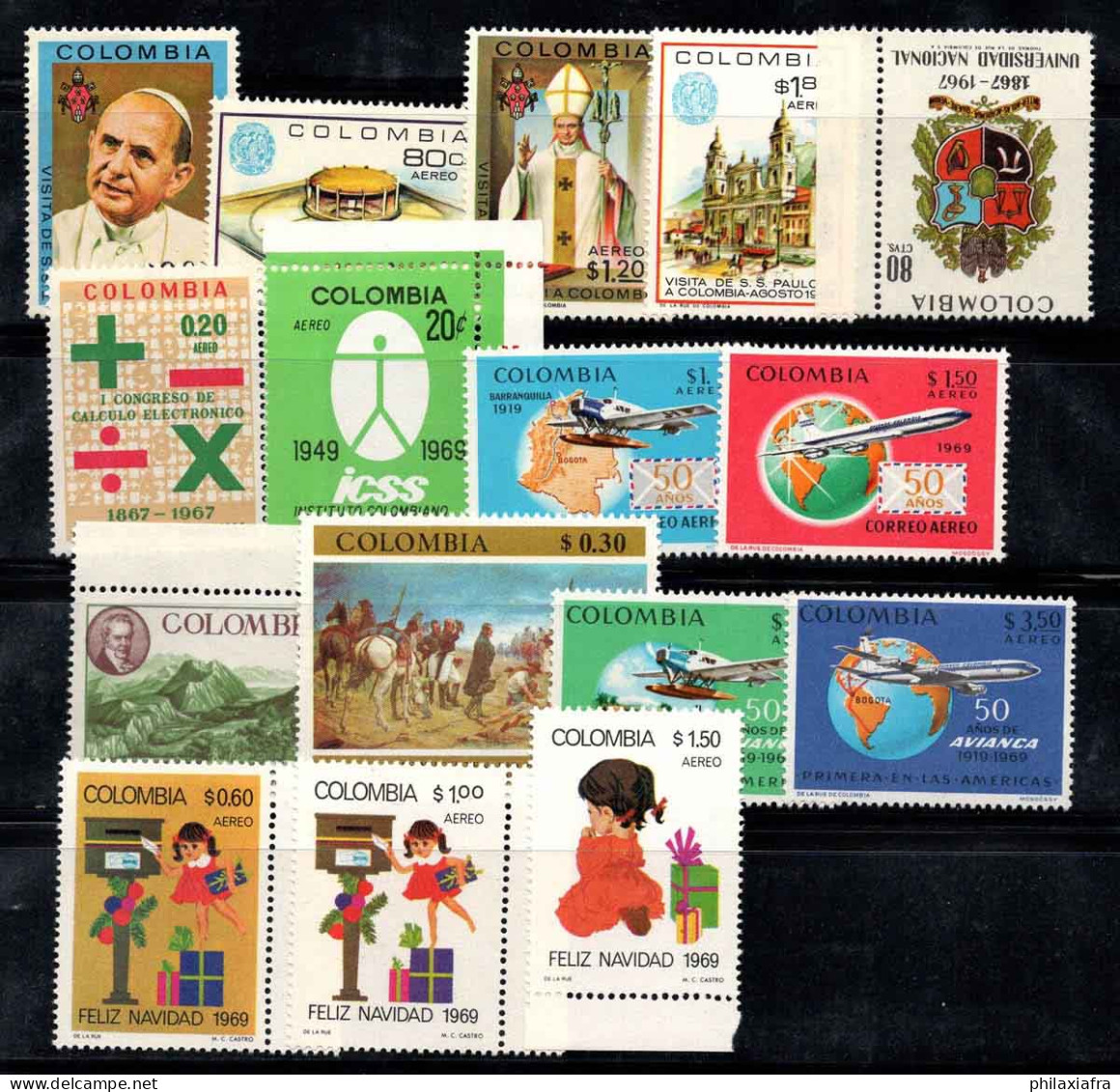Colombie 1968-69 Neuf ** 100% Avions, Noël, Histoire, Pape, - Colombia