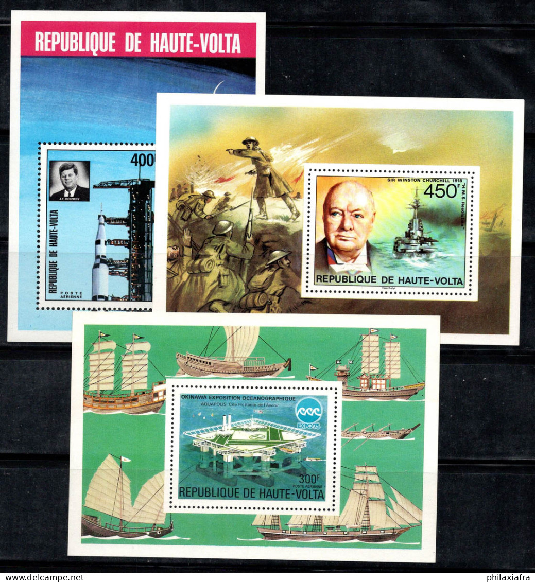 Haute-volta 1973-75 Mi. Bl.16,30,38 Bloc Feuillet 100% Neuf ** W.Churchill, Kennedy, Aquapoli - Autres - Afrique