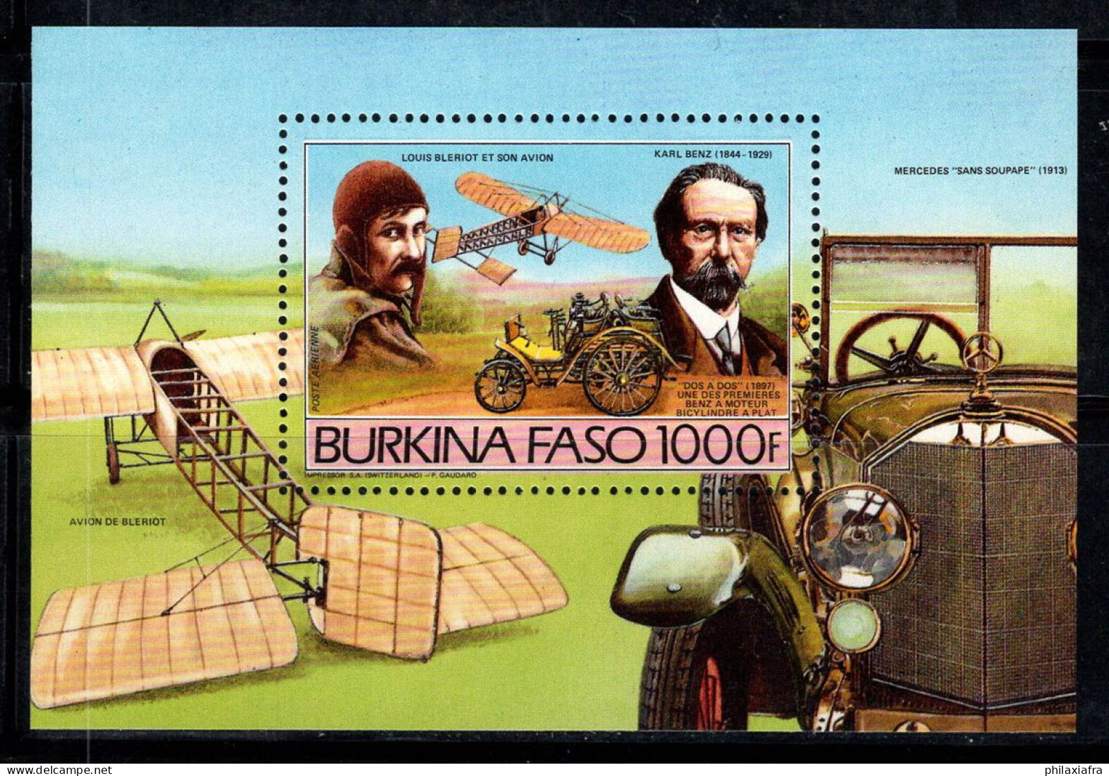 Burkina Faso 1985 Mi. Bl.102 A Bloc Feuillet 100% Neuf ** 1000 Fr, Blériot,Benz - Burkina Faso (1984-...)