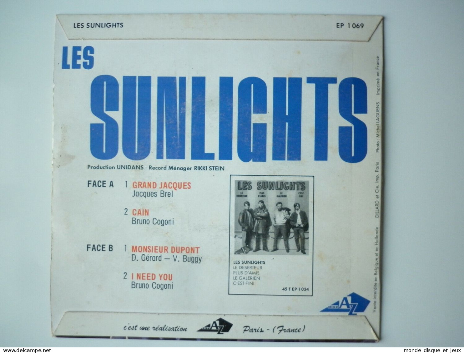 Les Sunlights 45Tours EP Vinyle Grand Jacques Mint - 45 T - Maxi-Single