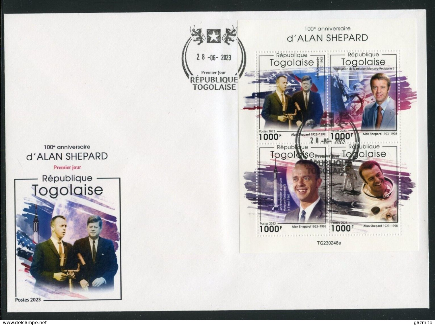 Togo 2023, Space, Alan Shepard, Kennedy, 4val In BF In FDC - Kennedy (John F.)
