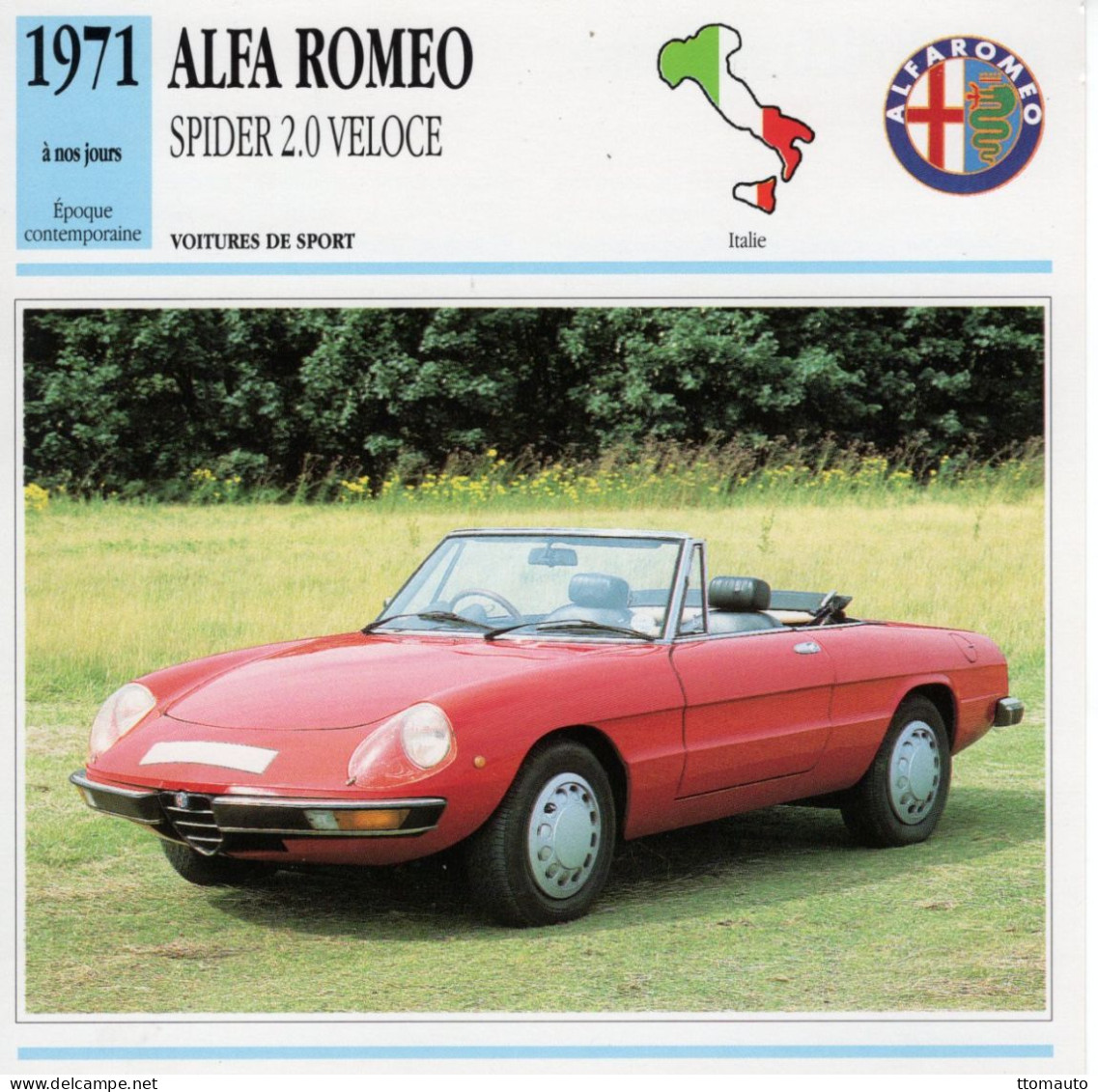 Alfa Romeo Veloce Spider 2.0 -  1971  - Voiture De Sport -  Fiche Technique Automobile (I) - Coches