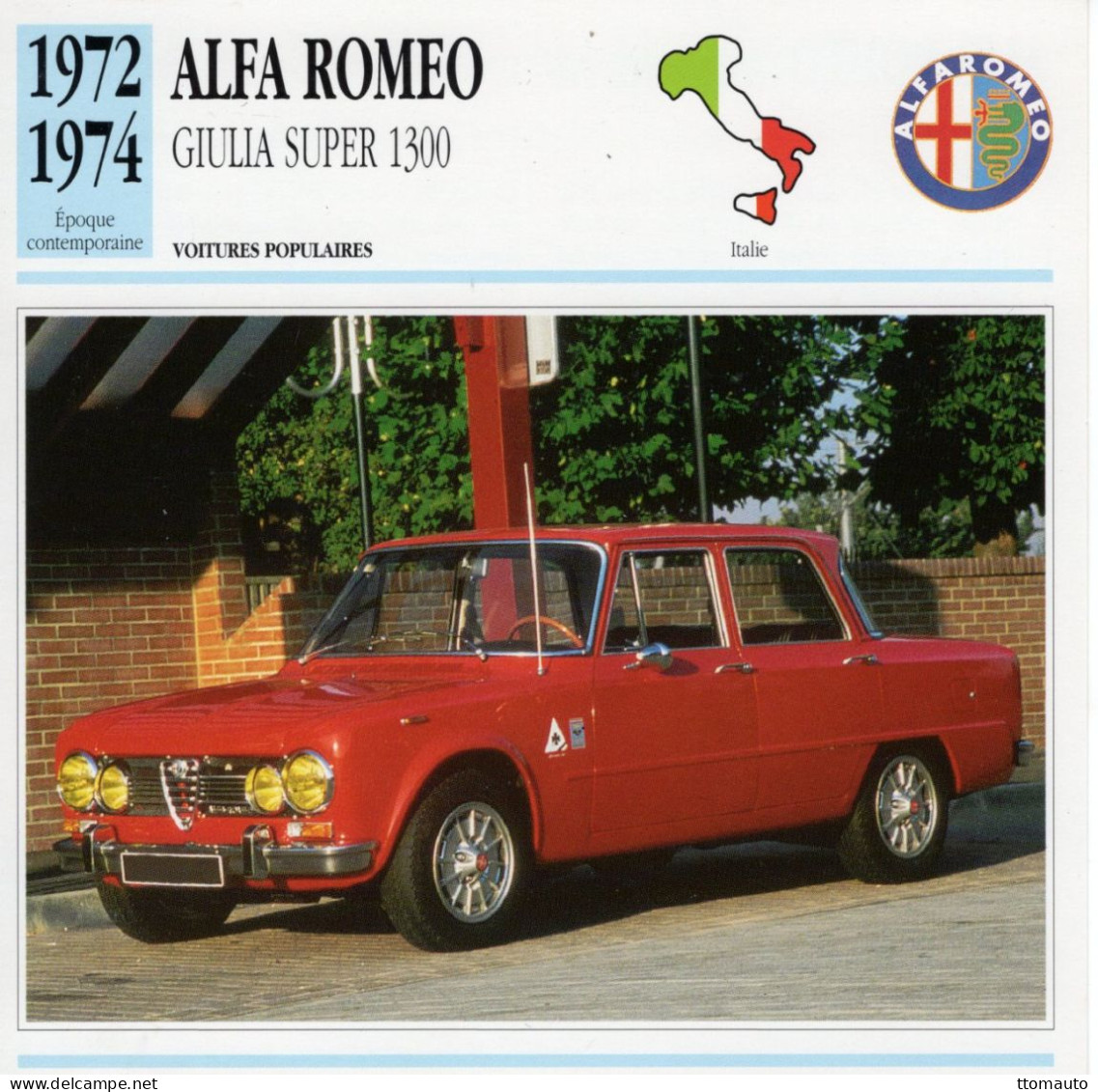 Alfa Romeo Giulia Super 1300 -  1973  - Voiture Populaire -  Fiche Technique Automobile (I) - Auto's