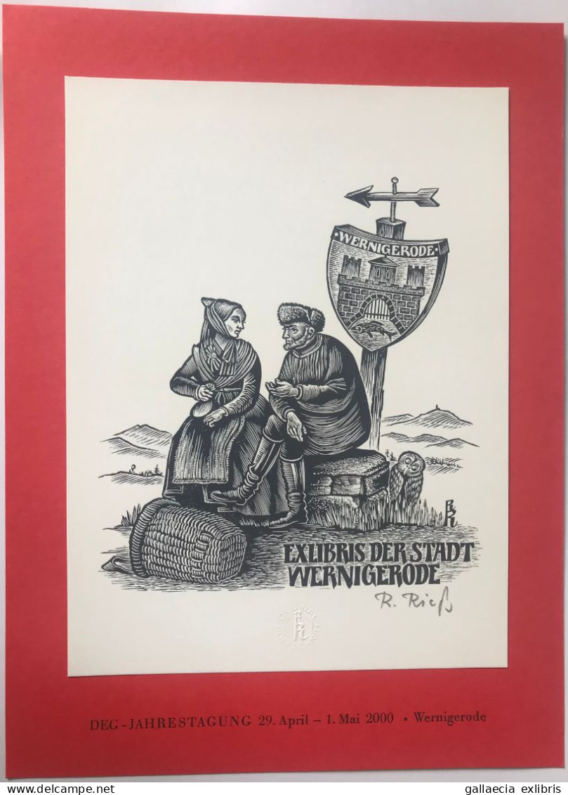 Exlibris Rudolf Riess. Wernigerode Homme Femme Hibou. Ex-libris Rudolf Riess. Wernigerode Woman Man Owl - Ex-libris