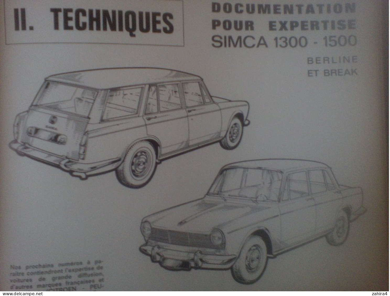 Assurance techn. expert. auto Peugeot 204 coupé cabriolet 404 & break 504 & break Simca 13 & 1500 & break  Renault 6 RTA