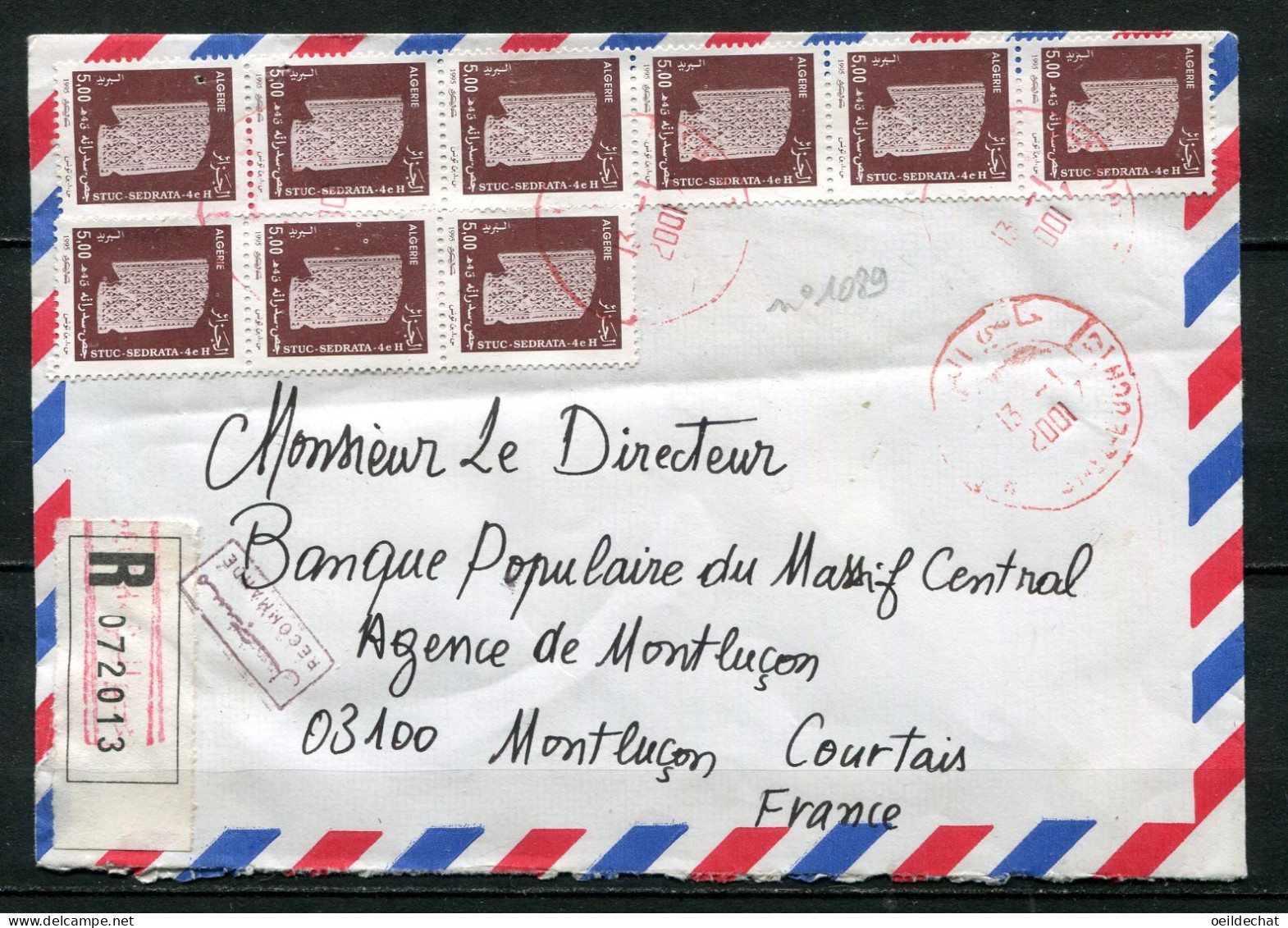 26367 Algérie N°1089°x9  5d. Motif Décoratif Du 4è. Siècle De L'Hégire Sur Lettre REC.  1995  TB - Algérie (1962-...)