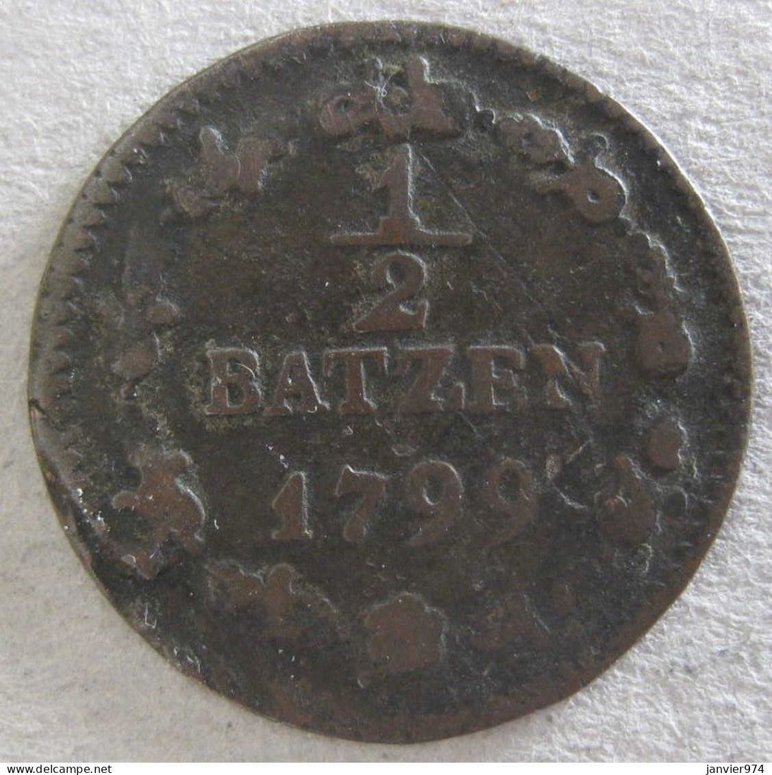 République Helvétique .1/2 Batzen 1799. Monnaie Napoléonide .  KM# A5 - 1798 - 1803 Helvetische Republiek (Napoleontische Tijd)