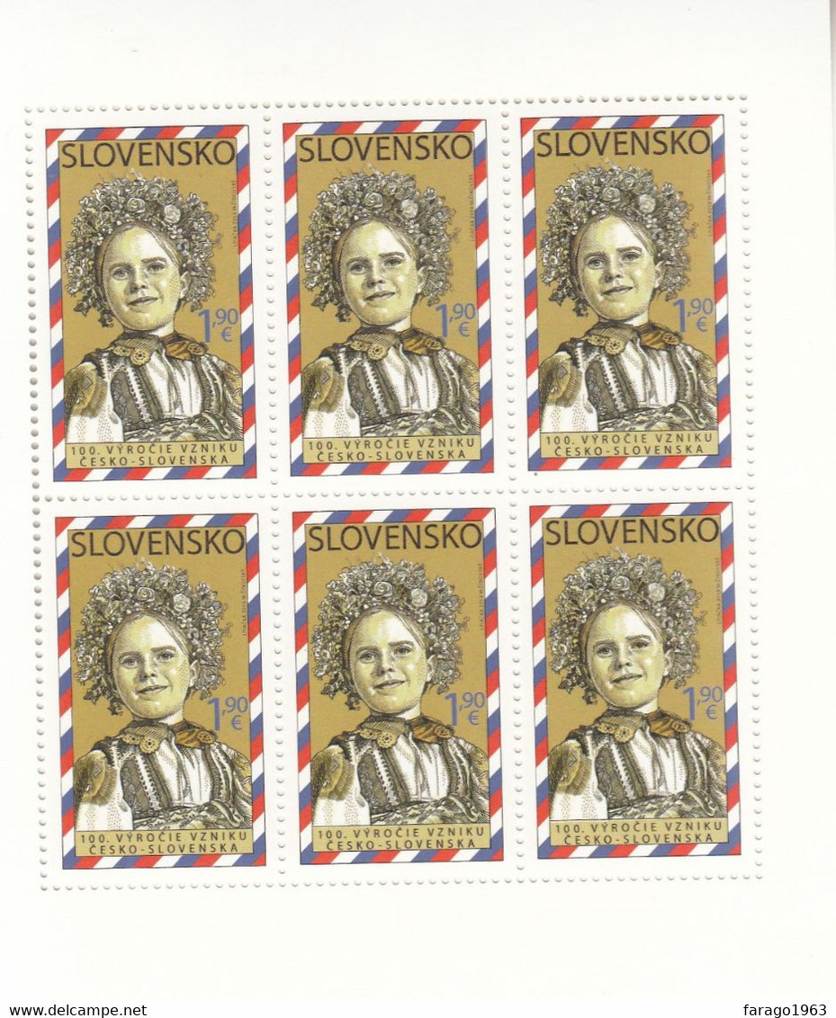 2018 Slovakia Independence 100 Years Costume Culture Miniature Sheet Of 6 MNH @ BELOW FACE VALUE - Neufs