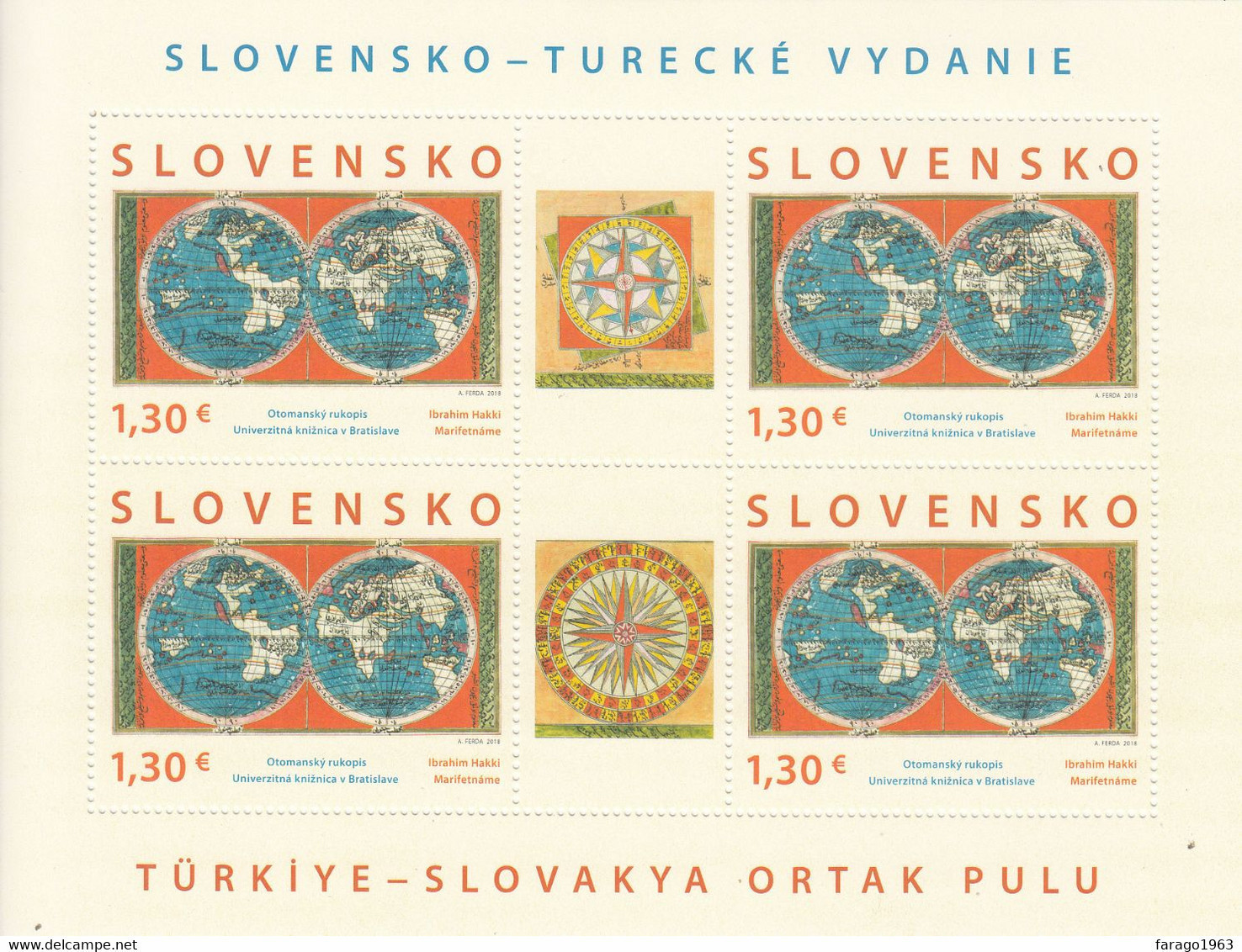 2018 Slovakia Links With Turkey Maps Miniature Sheet Of 4 MNH @ BELOW FACE VALUE - Unused Stamps