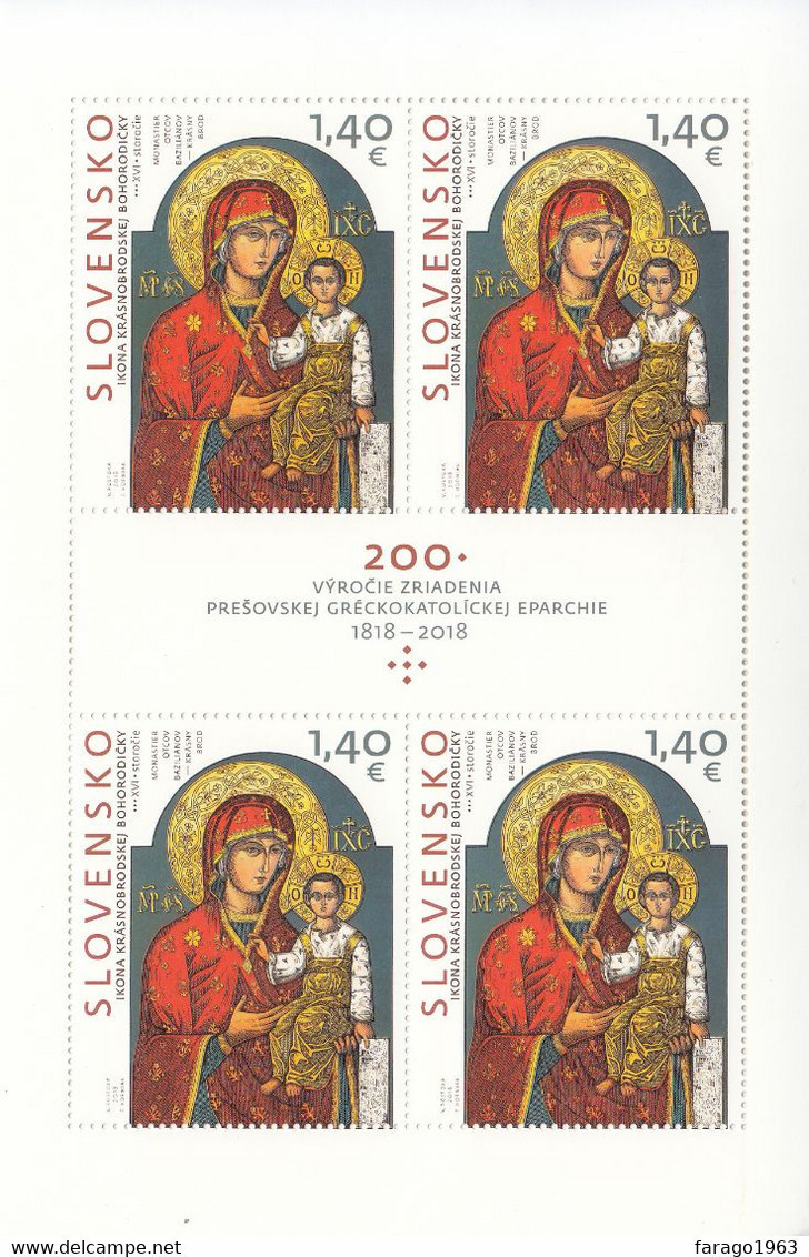 2018 Slovakia Christmas Noel Miniature Sheet Of 4 MNH @ BELOW FACE VALUE - Blokken & Velletjes