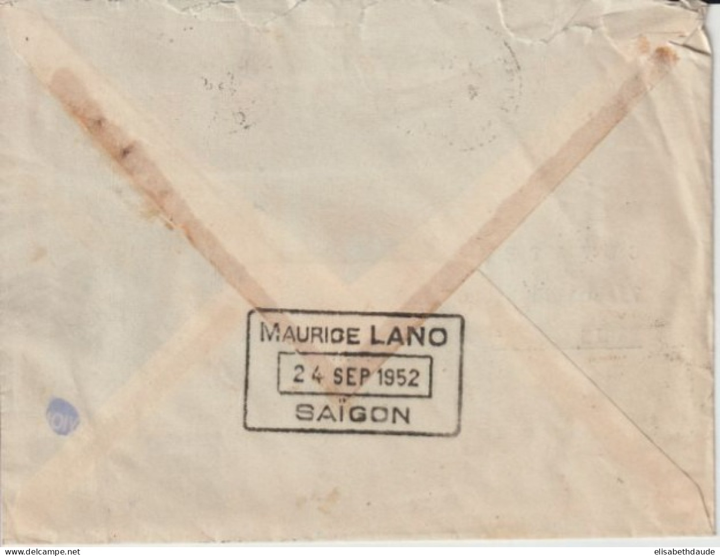 1952 - VIET-NAM - MARQUE COMMERCIALE DATEE AU DOS - ENVELOPPE Par AVION De SAIGON => PARIS - Viêt-Nam