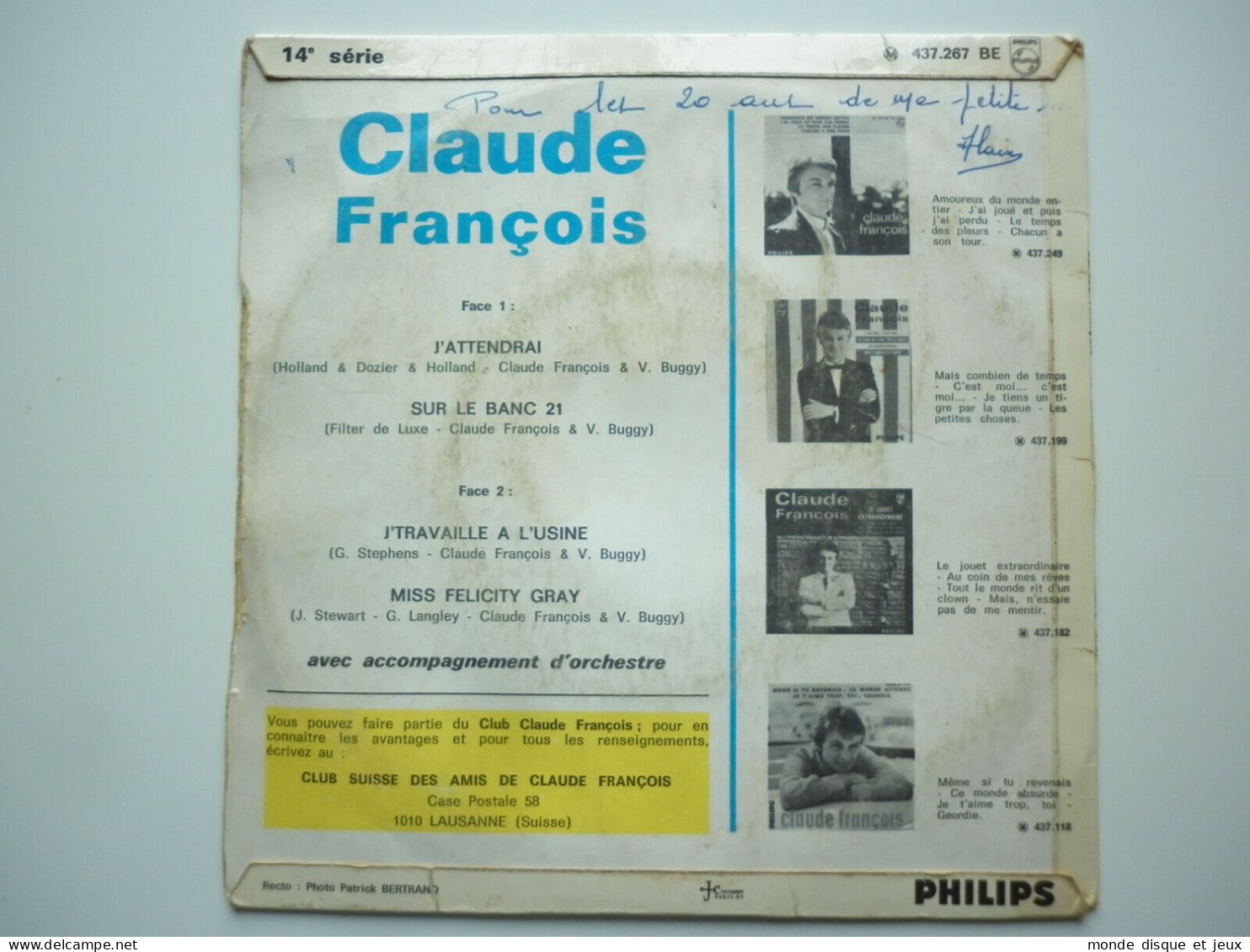 Claude François 45Tours EP Vinyle J'attendrai / Winchester Cathedral - 45 T - Maxi-Single