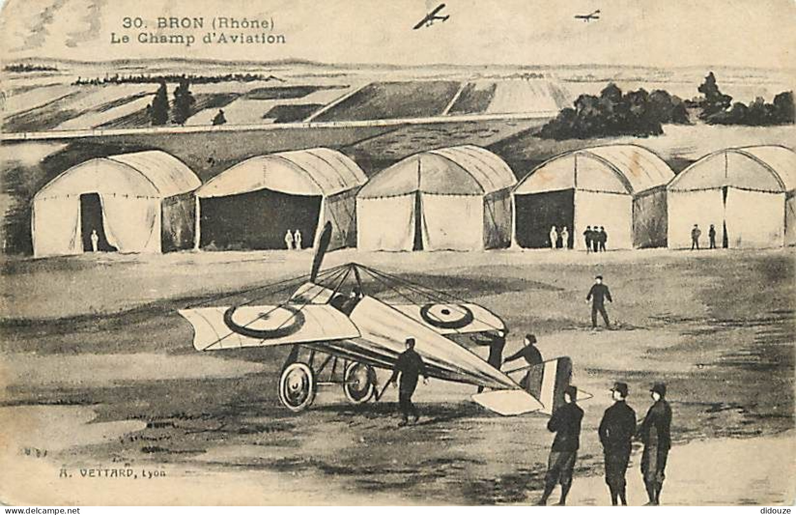 69 - Bron - Le Champ D'aviation - Dessin - Correspondance - Oblitération Ronde De 1917 - CPA - Voir Scans Recto-Verso - Bron