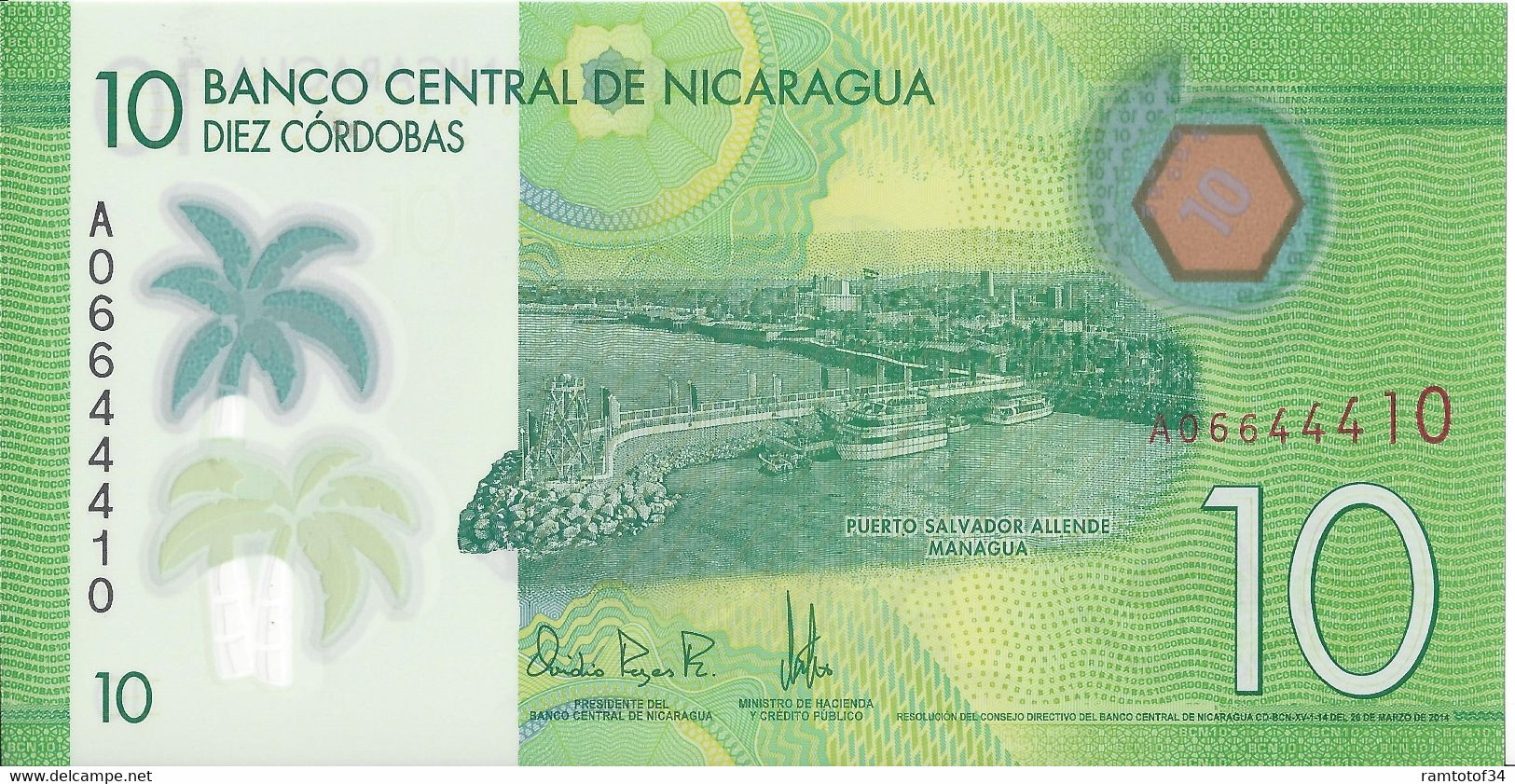 NICARAGUA - 10 Cordobas 2015 UNC Polymer - Nicaragua