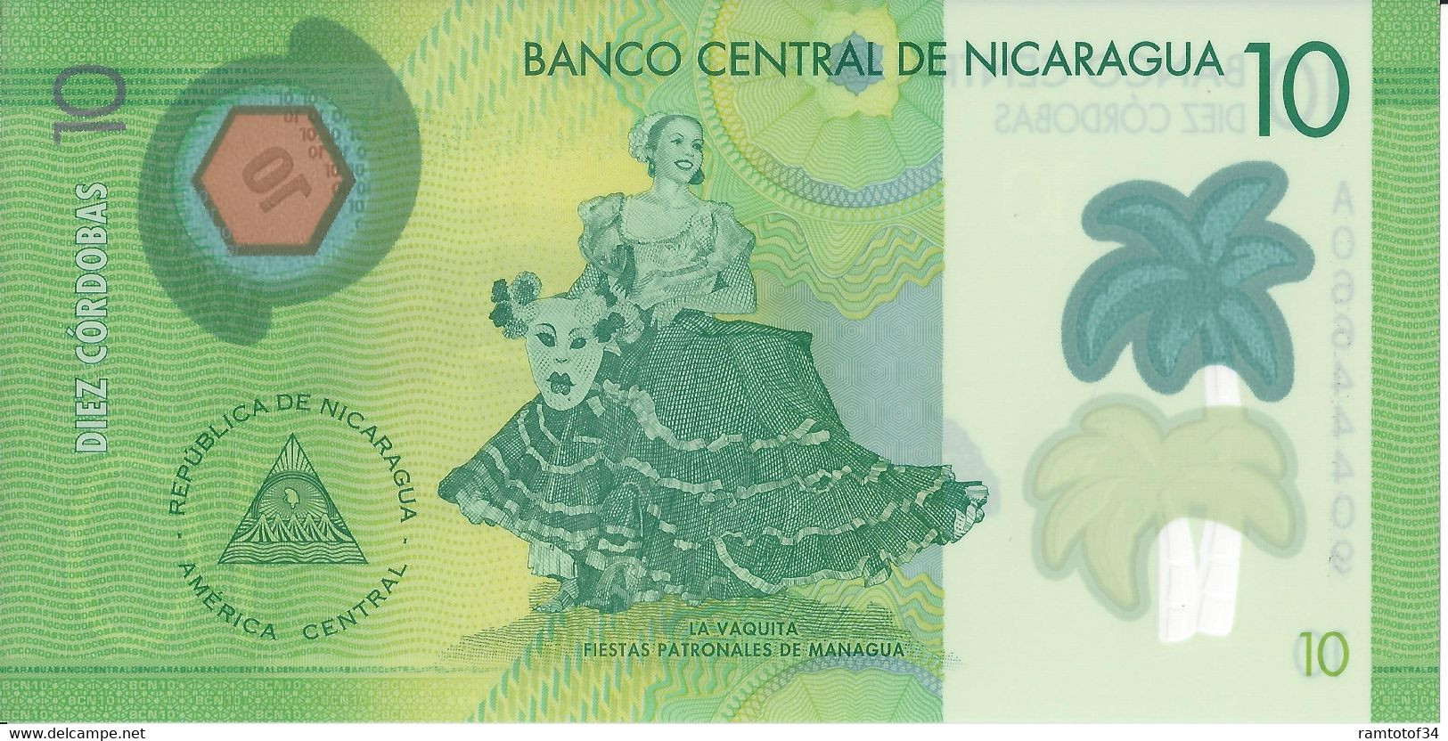 NICARAGUA - 10 Cordobas 2015 UNC Polymer - Nicaragua