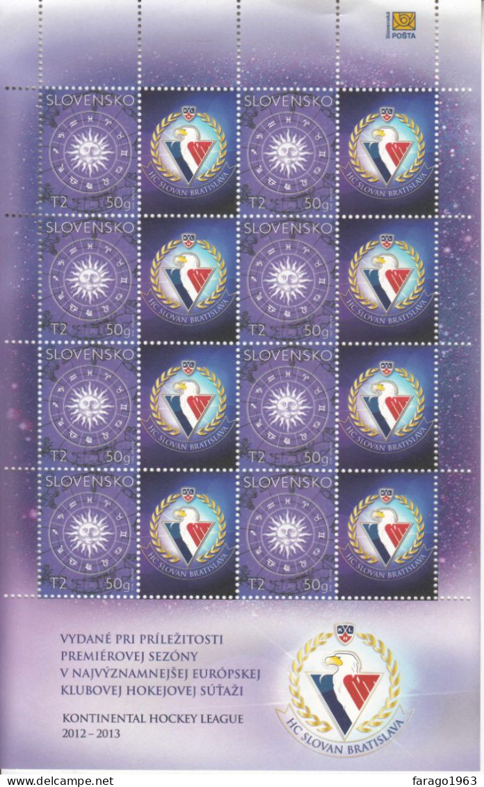 2013 Slovakia Kontinental Hockey League M/sheet Of 8 MNH **Bumps To Top Edge & Left Corner Stamps Unaffected* - Eishockey