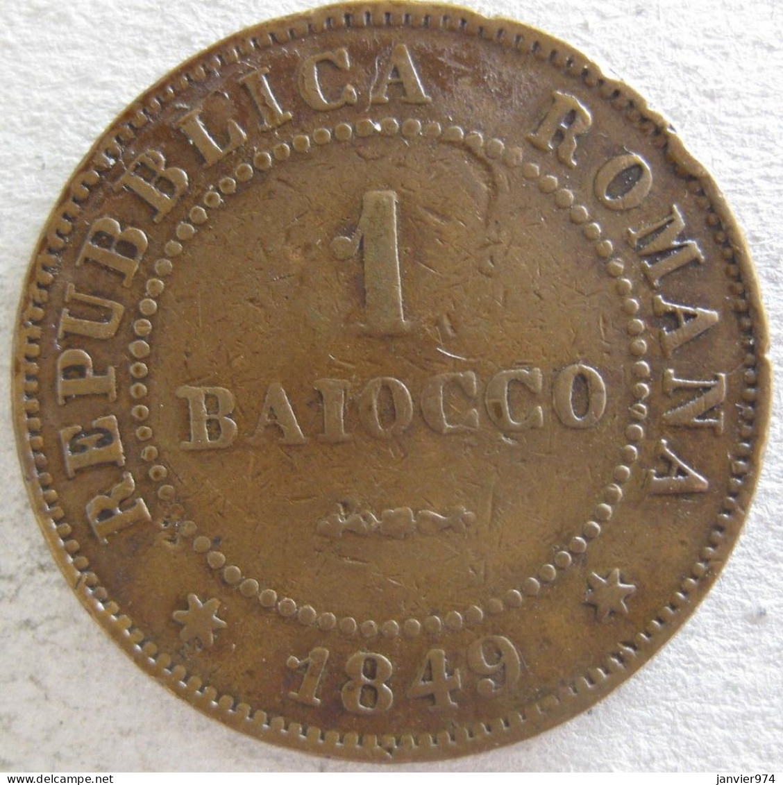 Repubblica Romana 1 Baiocco 1849 R Roma, En Cuivre KM# 22 - Cisalpinische/Italienische Rep.