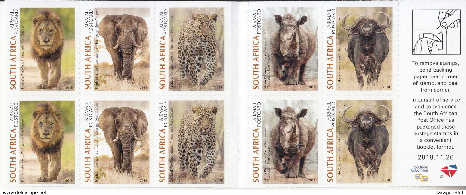 2018 South Africa The Big Five Elephant Rhino Leopard Rhino Complete Booklet   MNH - Ungebraucht