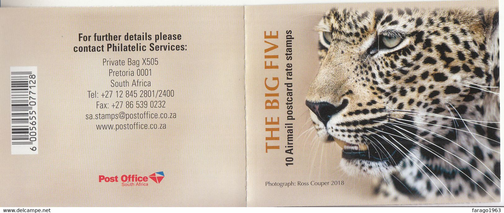 2018 South Africa The Big Five Elephant Rhino Leopard Rhino Complete Booklet   MNH - Neufs