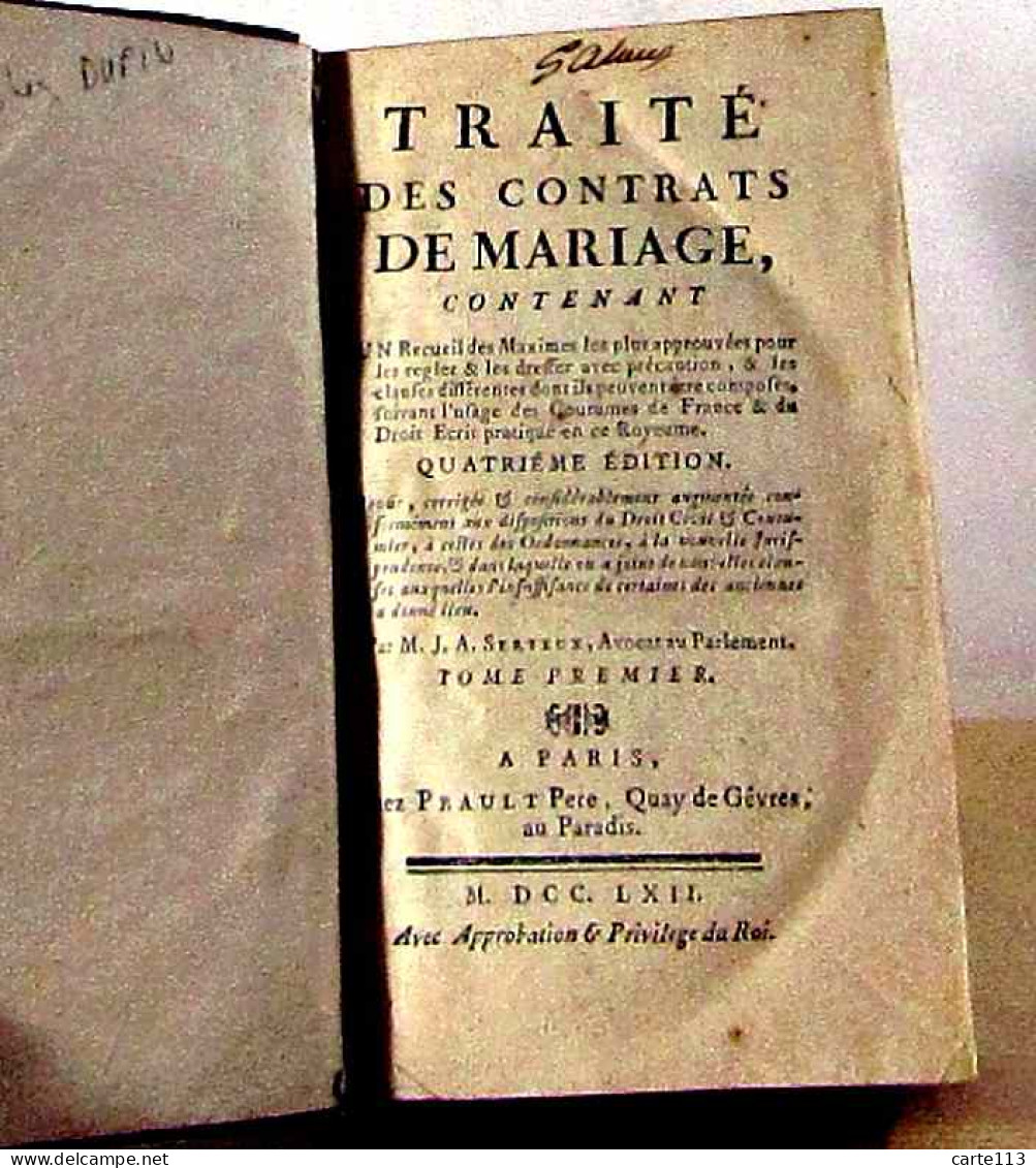 SERIEUX Jean Adrien - TRAITE DES CONTRATS DE MARIAGE - TOME 1 - 1701-1800