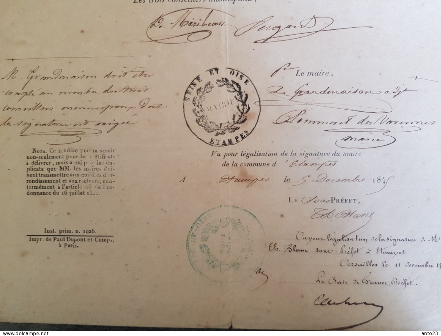 Certificat De Moralité Pour Les Fonctions D'Instituteur Académie De Paris 1823 - Diplomi E Pagelle