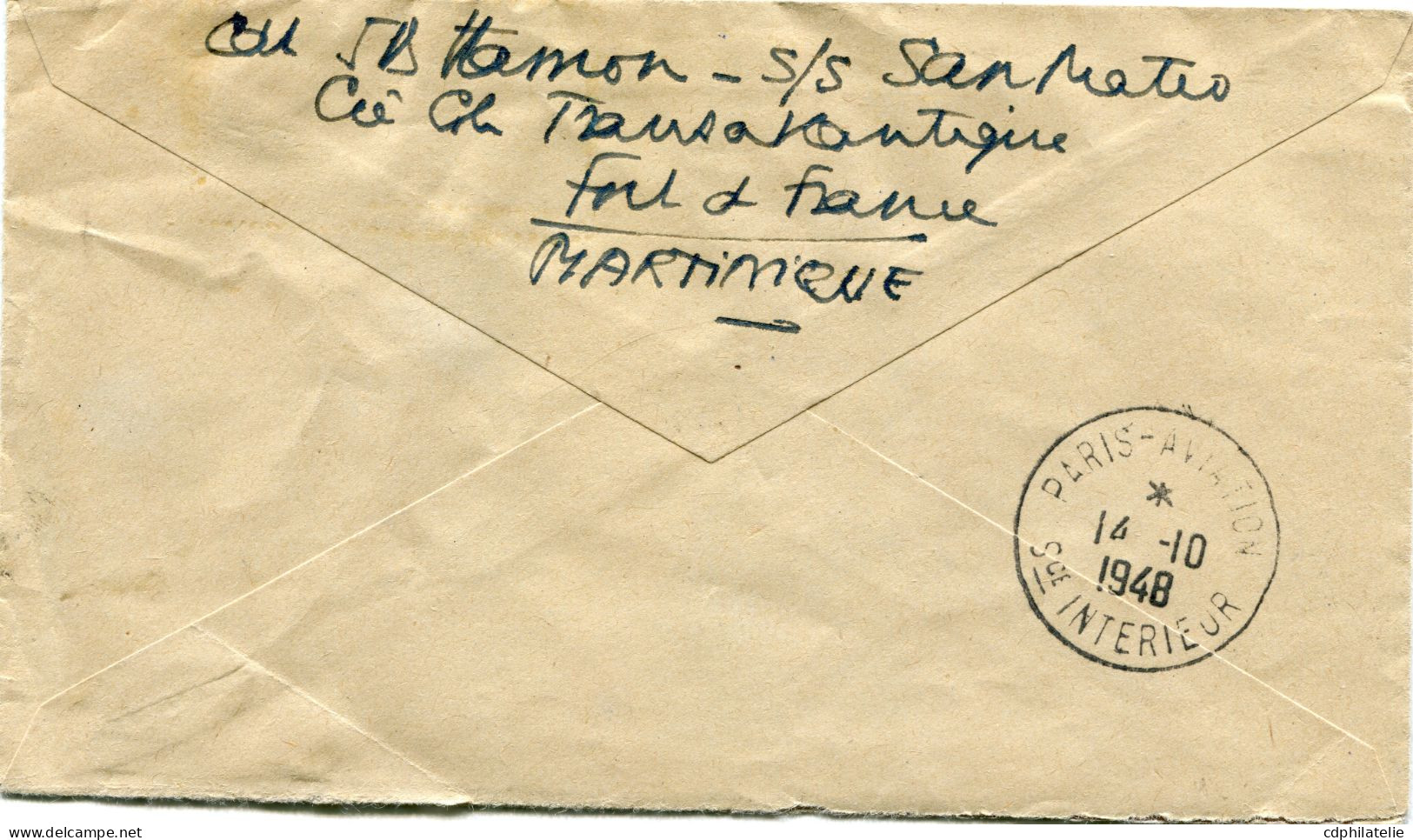 MARTINIQUE LETTRE PAR AVION AVEC CACHET " 1ère LIAISON AERIENNE DIRECTE MARTINIQUE PORTO-RICO 11 OCTOBRE 1948 " DEPART.. - Briefe U. Dokumente