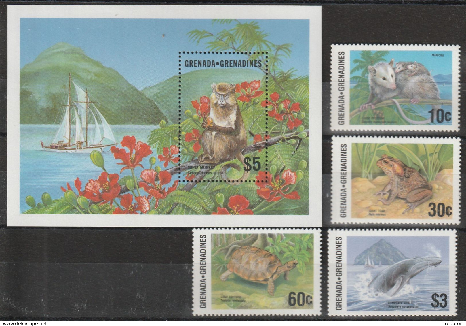 GRENADINES - N°678/81+BLOC N°114 ** (1986) Animaux - Grenade (1974-...)