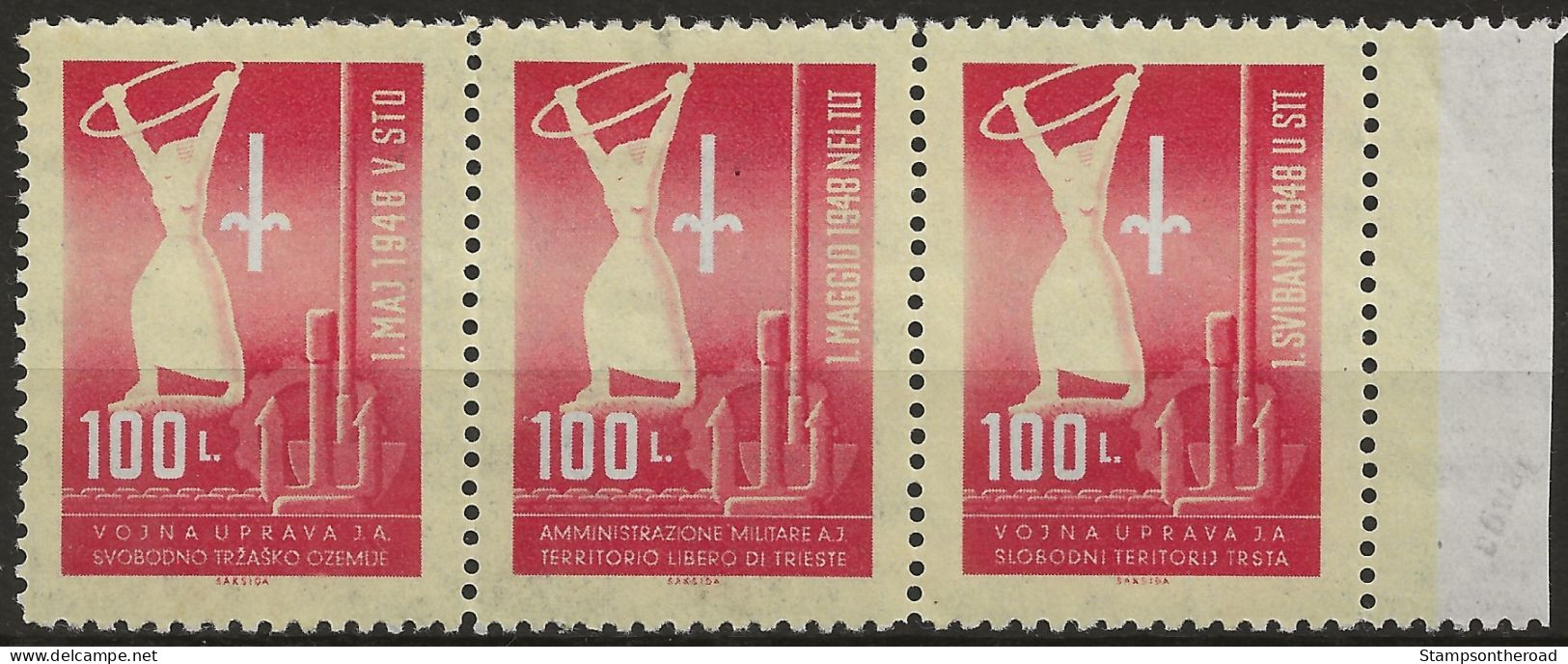 TZB1-3L - 1948 Trieste Zona B, Sass. Nr. 1/3,  Serie Cpl. Di 3 Francobolli Nuovi Con Traccia Di Linguella */ - Mint/hinged