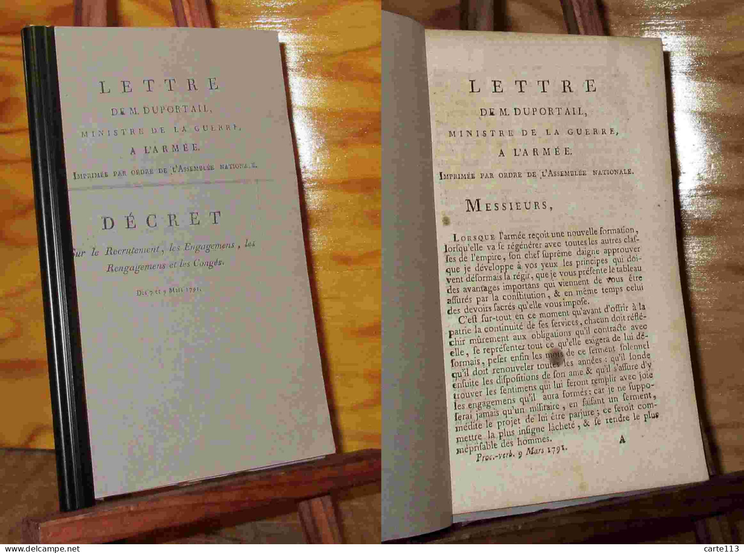 DUPORTAIL Louis Lebegue - LETTRE DE M. DUPORTAIL A L'ARMEE - DECRET SUR LE RECRUTEMENT, LES ENG - 1701-1800