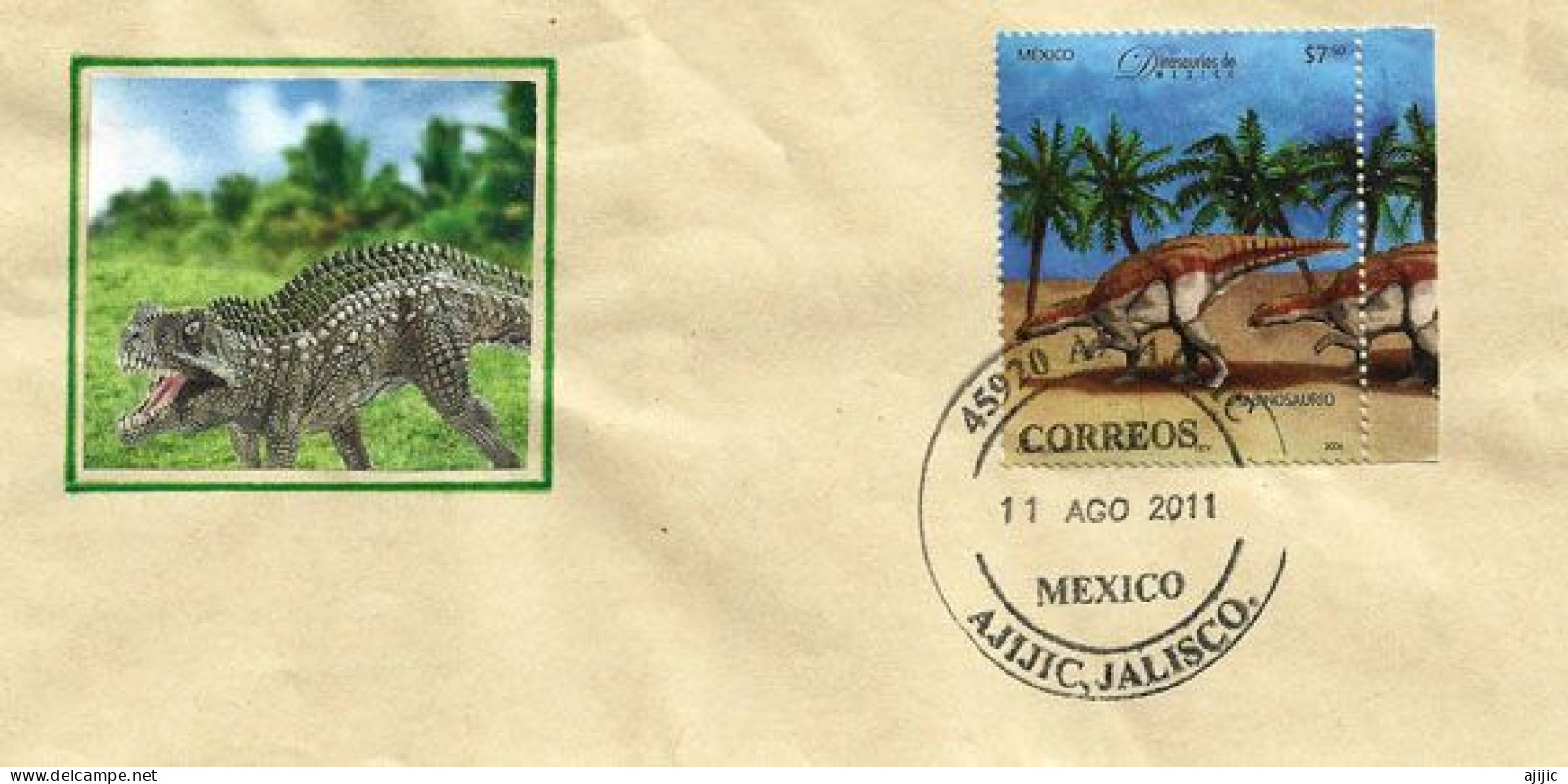 "Sabinosaurus" Hadrosaure Découvert Dans Le Bassin De Sabinas Au Mexique.Lettre De AJIJIC.JALISCO.MEXIQUE - Mexico