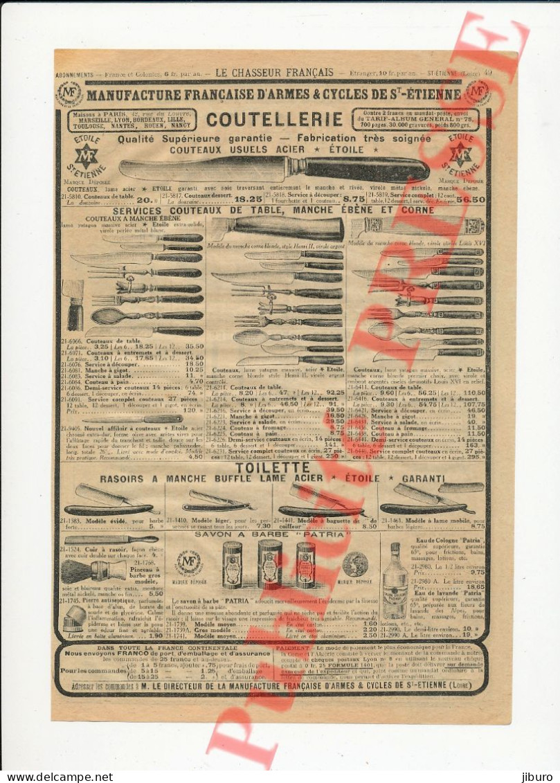 Publicité1924 Coutellerie Service à Découper Couteaux De Table Rasoir à Barbe Savon Patria Blaireau Blanc Linge Toilette - Publicités