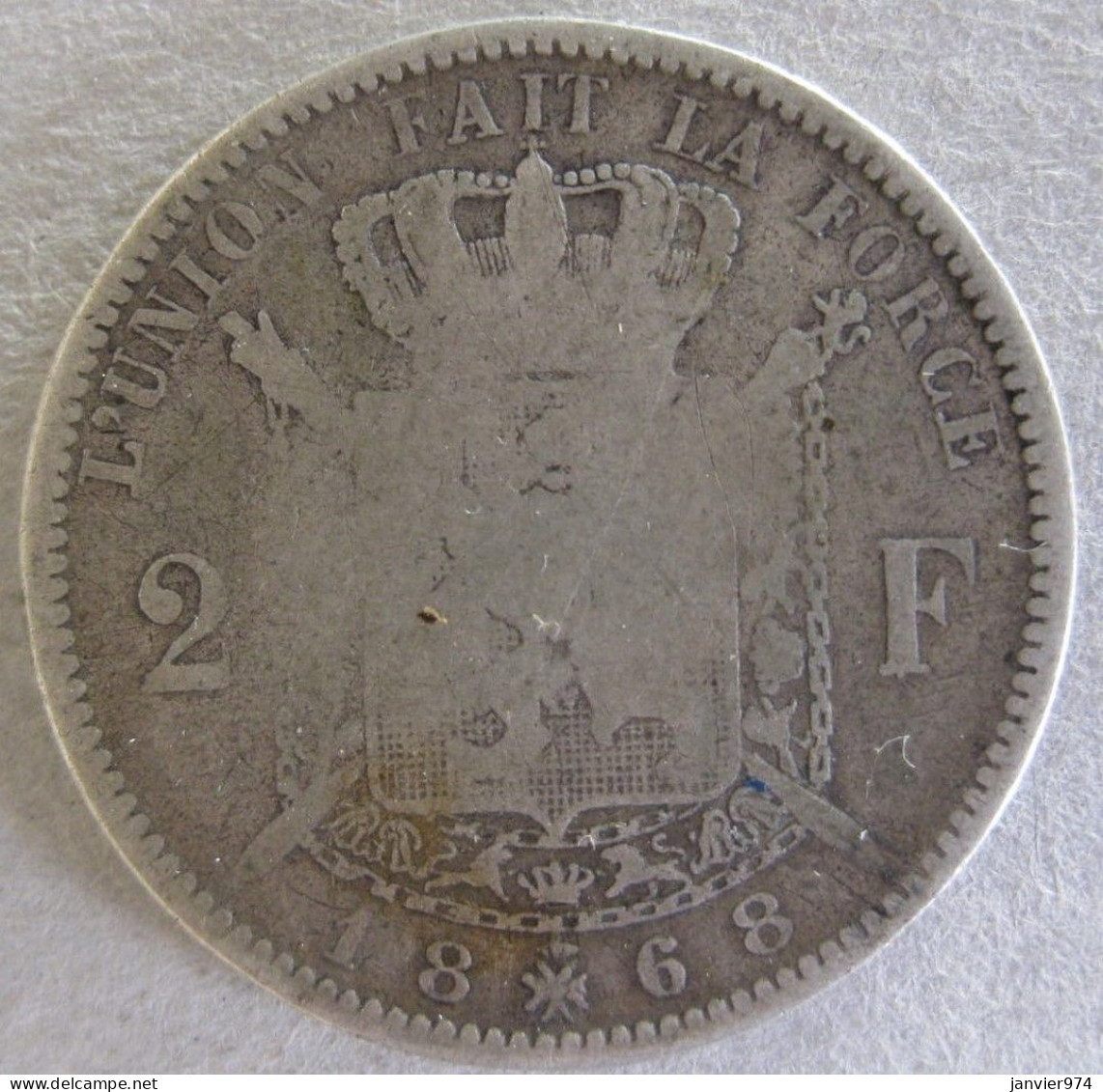 Belgique. 2 Francs 1868 Leopold II, Légende Française , En Argent - 2 Francs