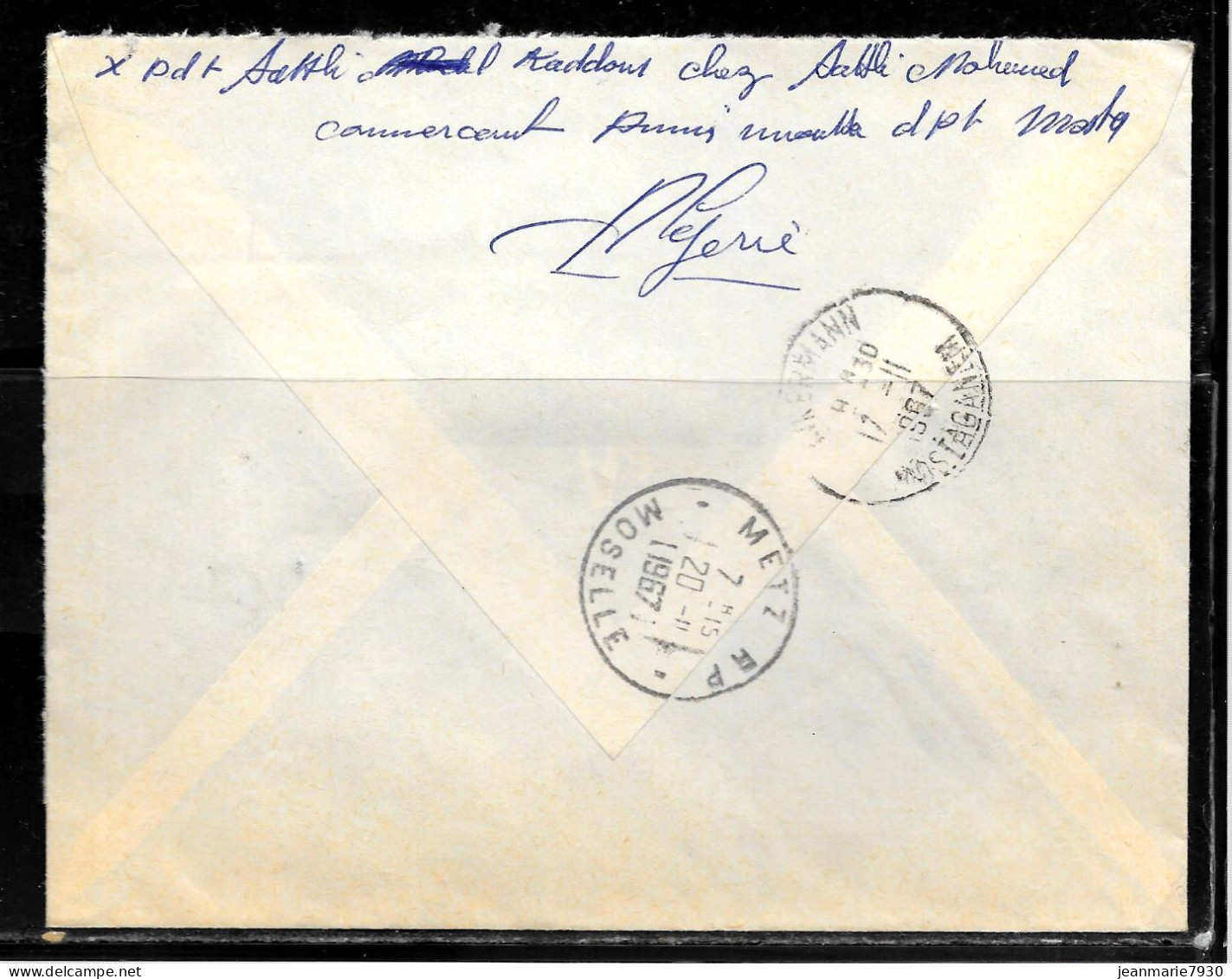 CC246 - ALGERIE - LETTRE RECOMMANDEE DE AMMI MOUSSA MOSTAGANEM DE 1967 POUR METZ - Algeria (1962-...)