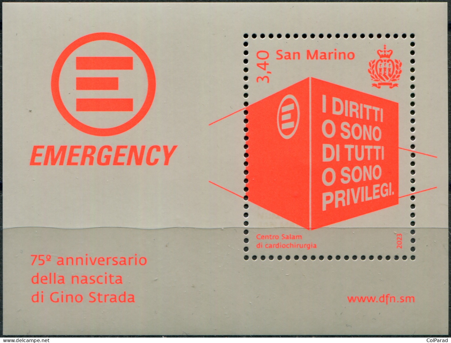 SAN MARINO - 2023 - SOUVENIR SHEET MNH ** - 75th Anniversary Of The Gino Strada - Unused Stamps