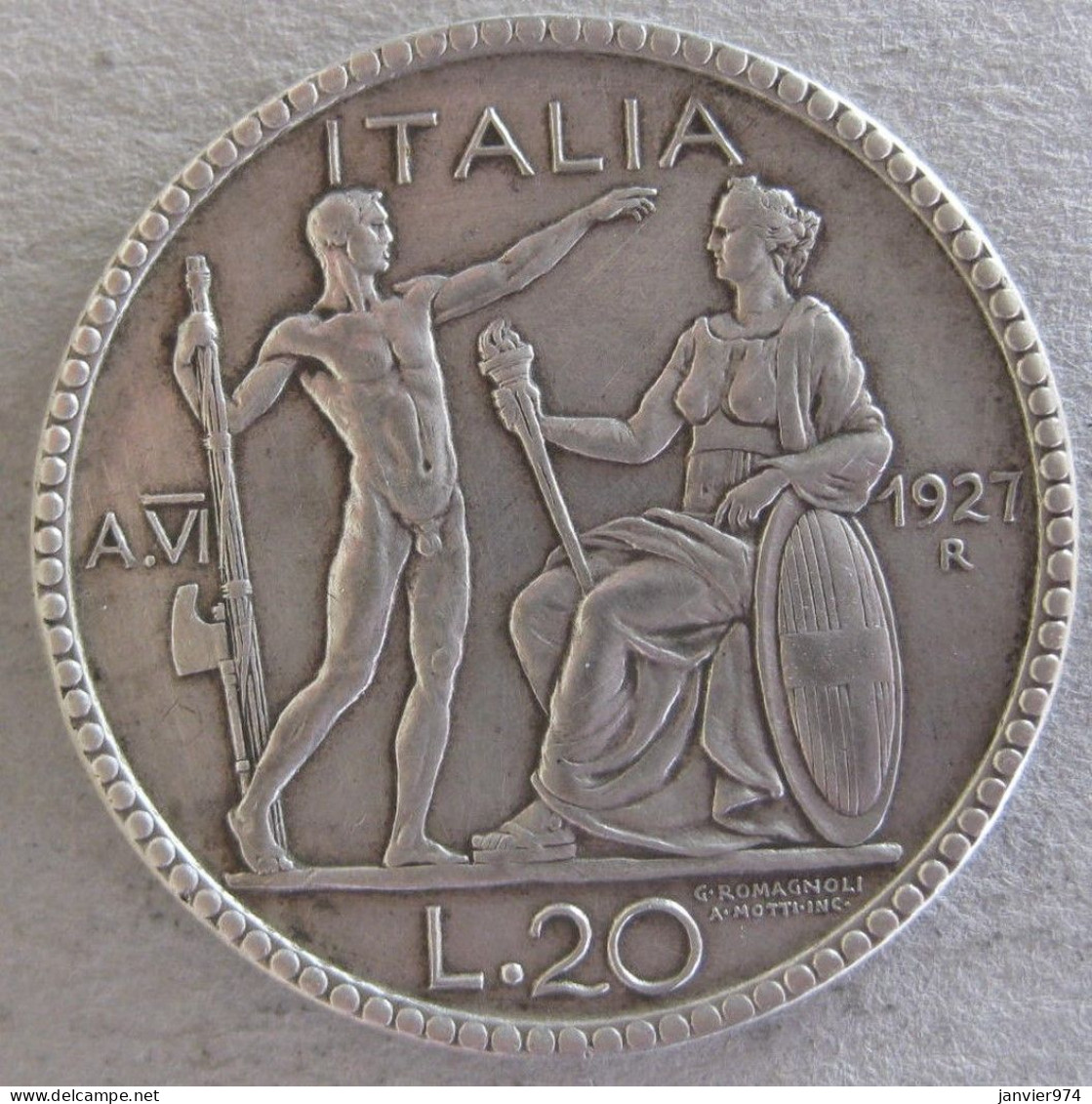 Italie 20 Lire 1927 R Roma An VI, Vittorio Emanuele III, En Argent , KM# 69 - 1900-1946 : Victor Emmanuel III & Umberto II