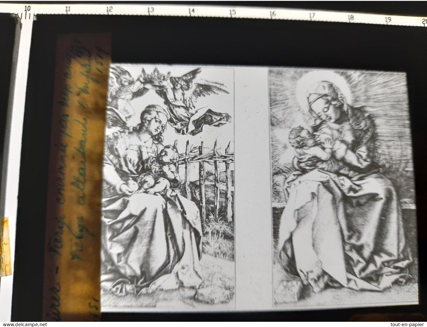 Photographie Plaque De Verre Positif - Gravure Dürer - Vierge Couronnée Vierge Allaitant - Diapositivas De Vidrio